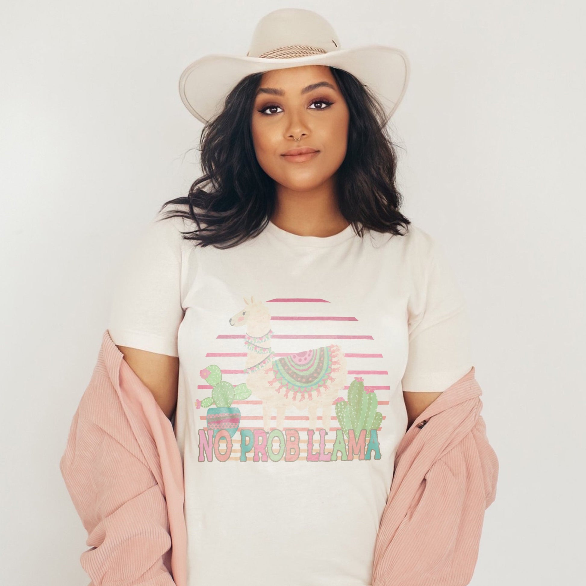 No Prob Llama Sublimation Design PNG Digital Download Printable Serape Cactus Cute Pink Retro Girly Desert Groovy Spring Summer Kids Boho