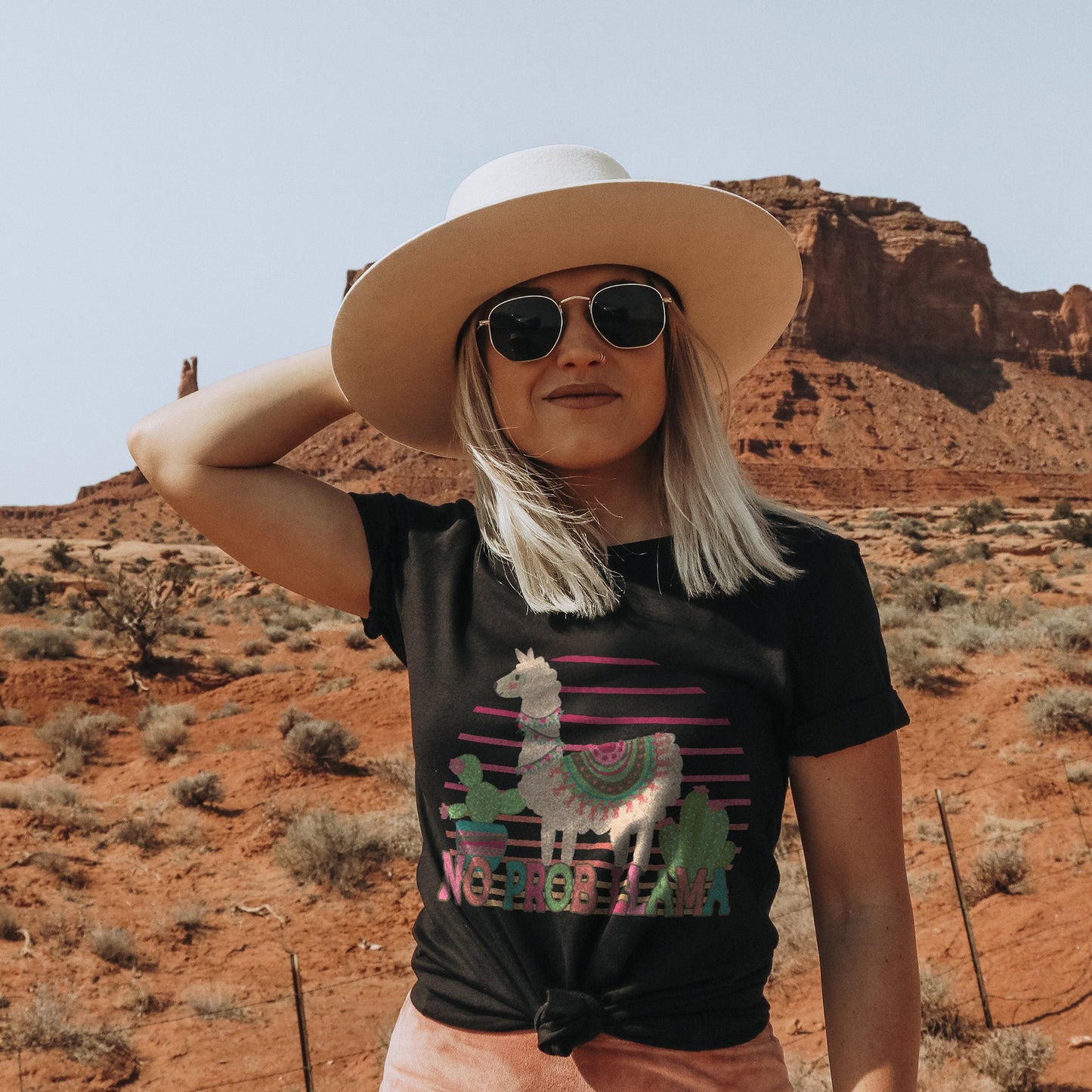 No Prob Llama Sublimation Design PNG Digital Download Printable Serape Cactus Cute Pink Retro Girly Desert Groovy Spring Summer Kids Boho