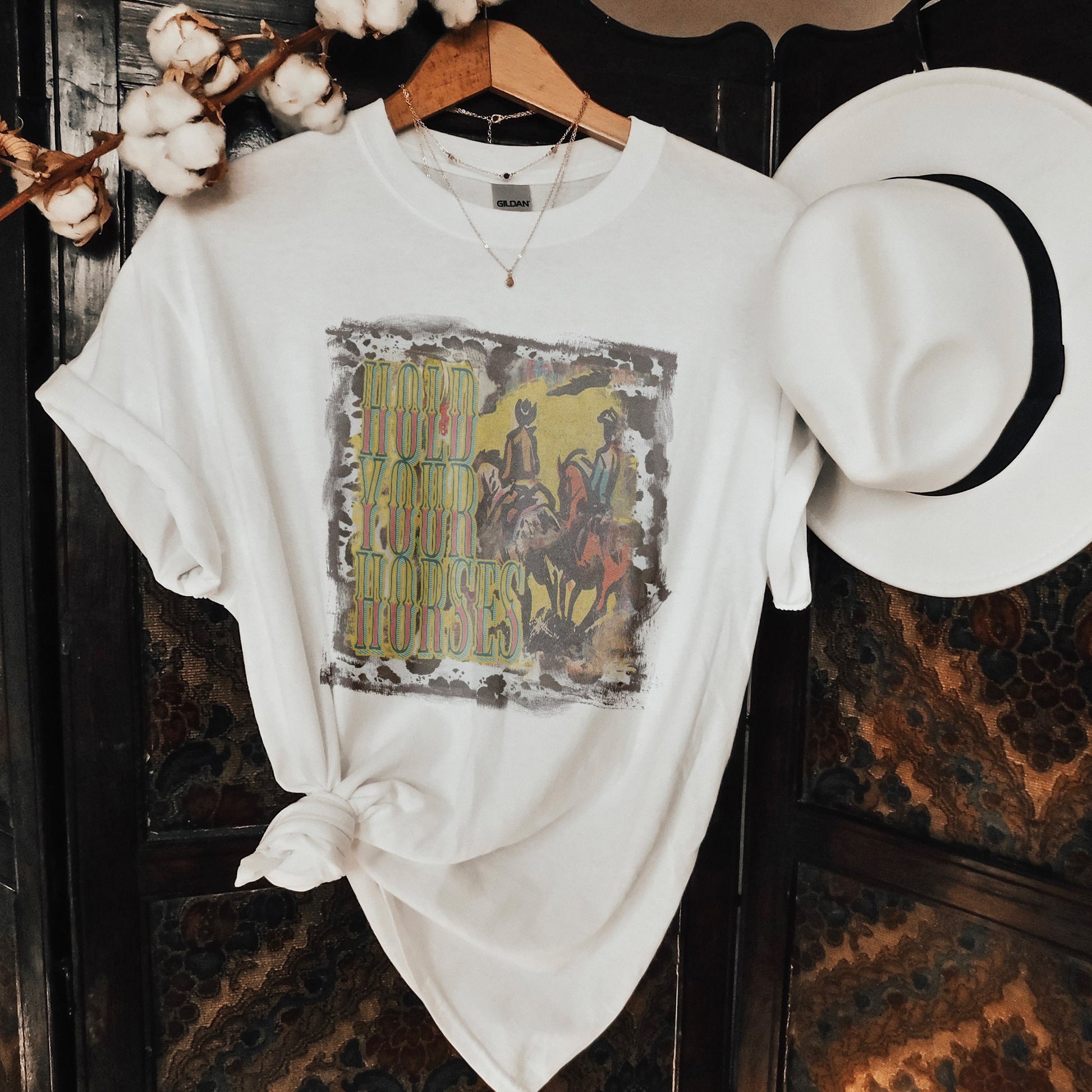 Hold Your Horses Sublimation Design PNG Digital Download Printable Cowboy Western Country Southern Cow Print Cowhide Vintage Retro Rodeo