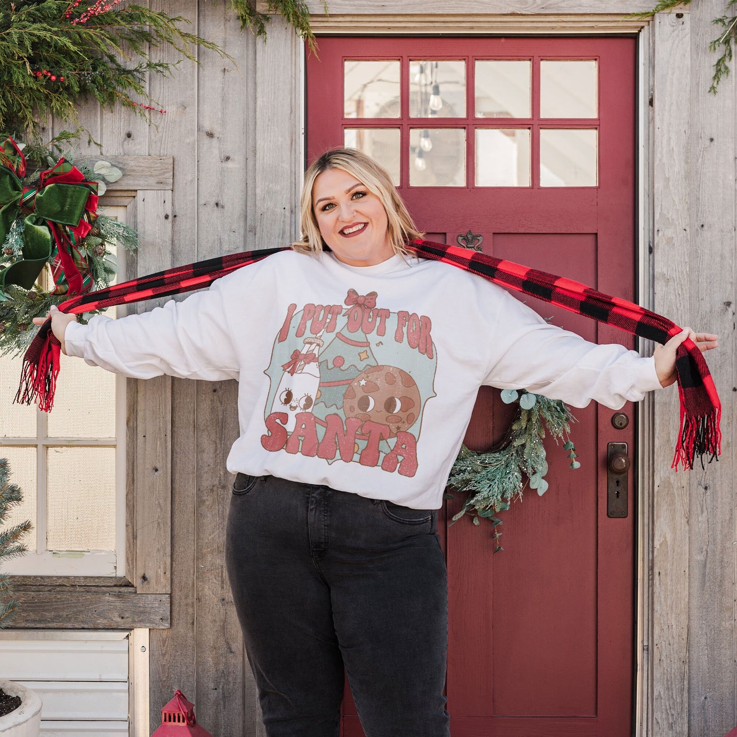 I Put Out For Santa Milk and Cookies Sublimation Design PNG Digital Download Printable Christmas Adult Humor Retro Groovy Characters Tree