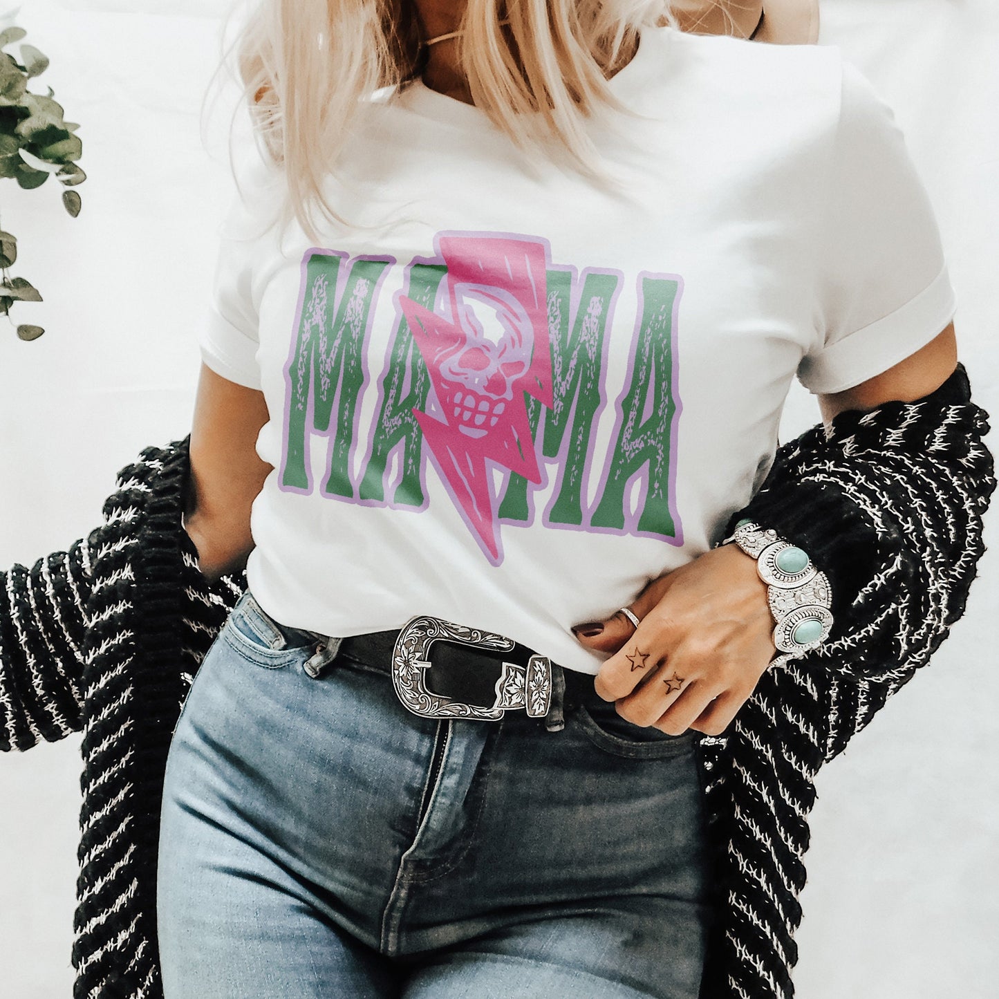 Mama Lightning Skull Sublimation Design PNG Digital Download Printable Skellie Trendy Mom Momma Rock Grunge Skeleton Thunder Bolt 90s