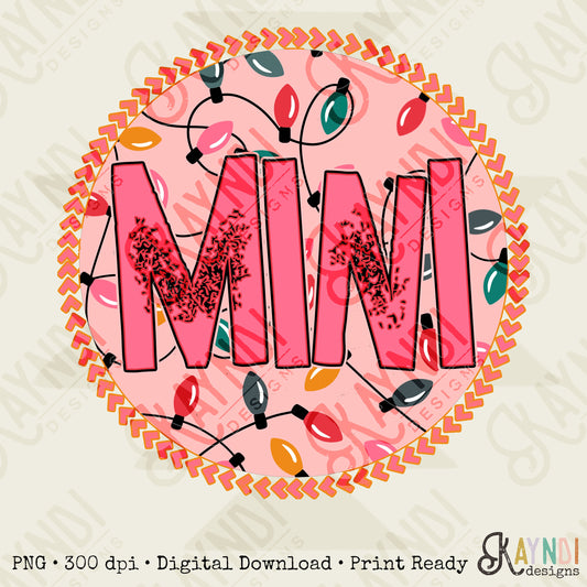 Mini Christmas Lights Sublimation Design PNG Digital Download Printable Leopard Mothers Mini Matching Winter Pink Mom Momma Bright