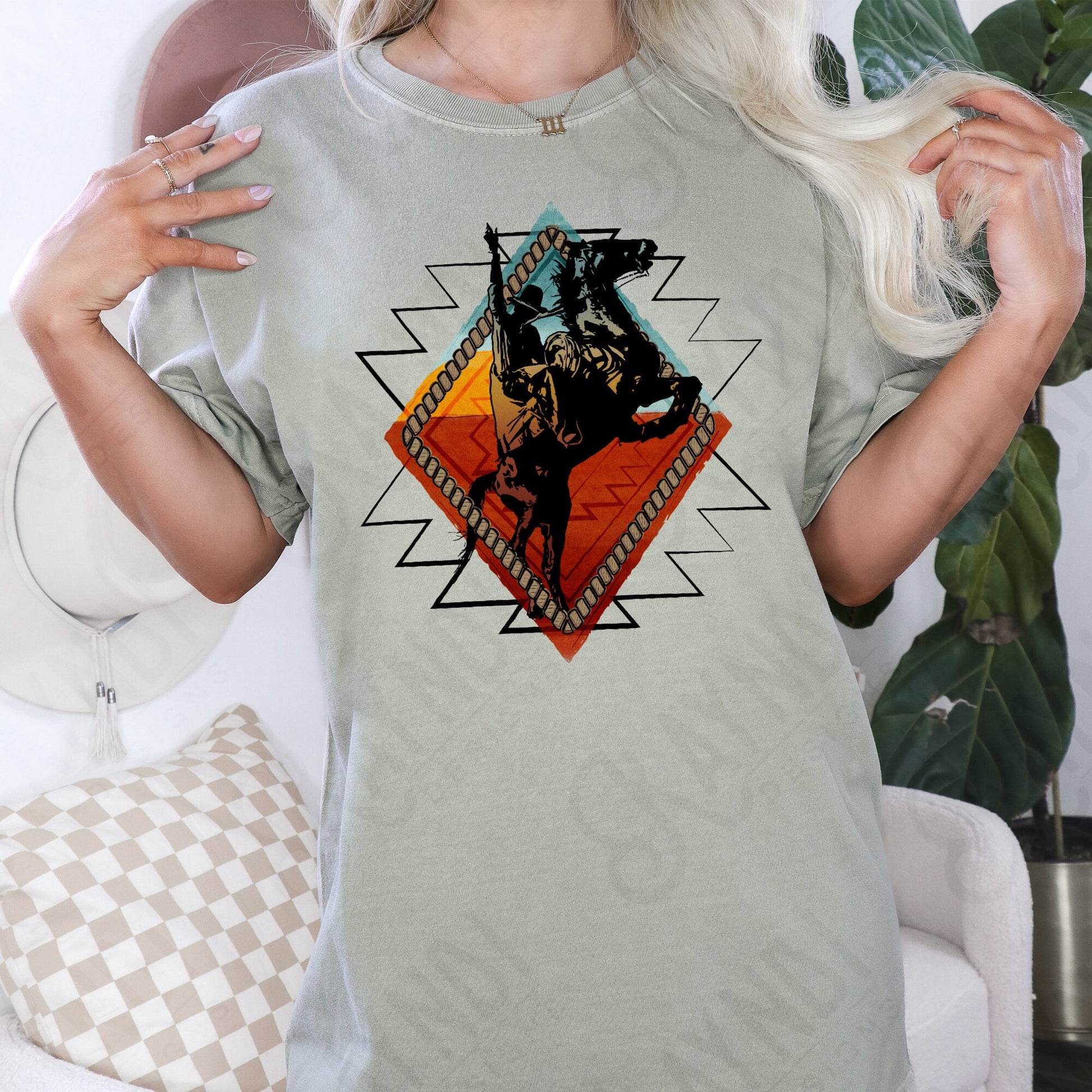 Aztec Desert Cowboy Sunset | Sublimation Design PNG Digital Download Printable | Western Southwest Cowgirl Rodeo Cactus Horse Wild West