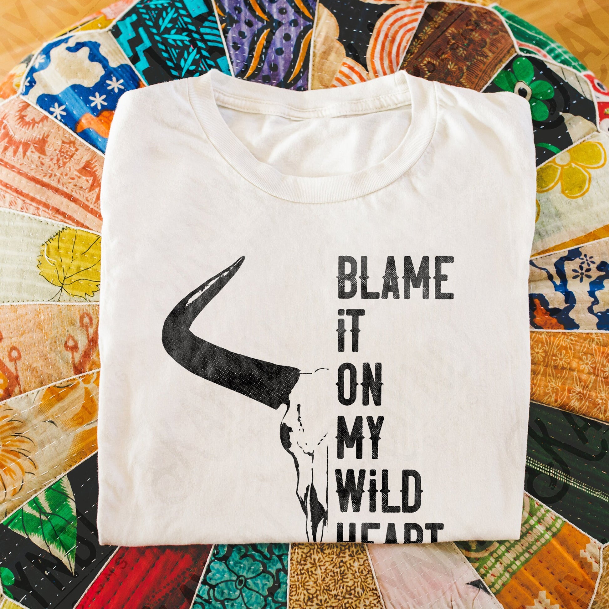 Blame It On My Wild Heart Sublimation Design PNG Digital Download Printable Western Single Color Rodeo Steer Skull Bull He'd Cowboy Cowgirl