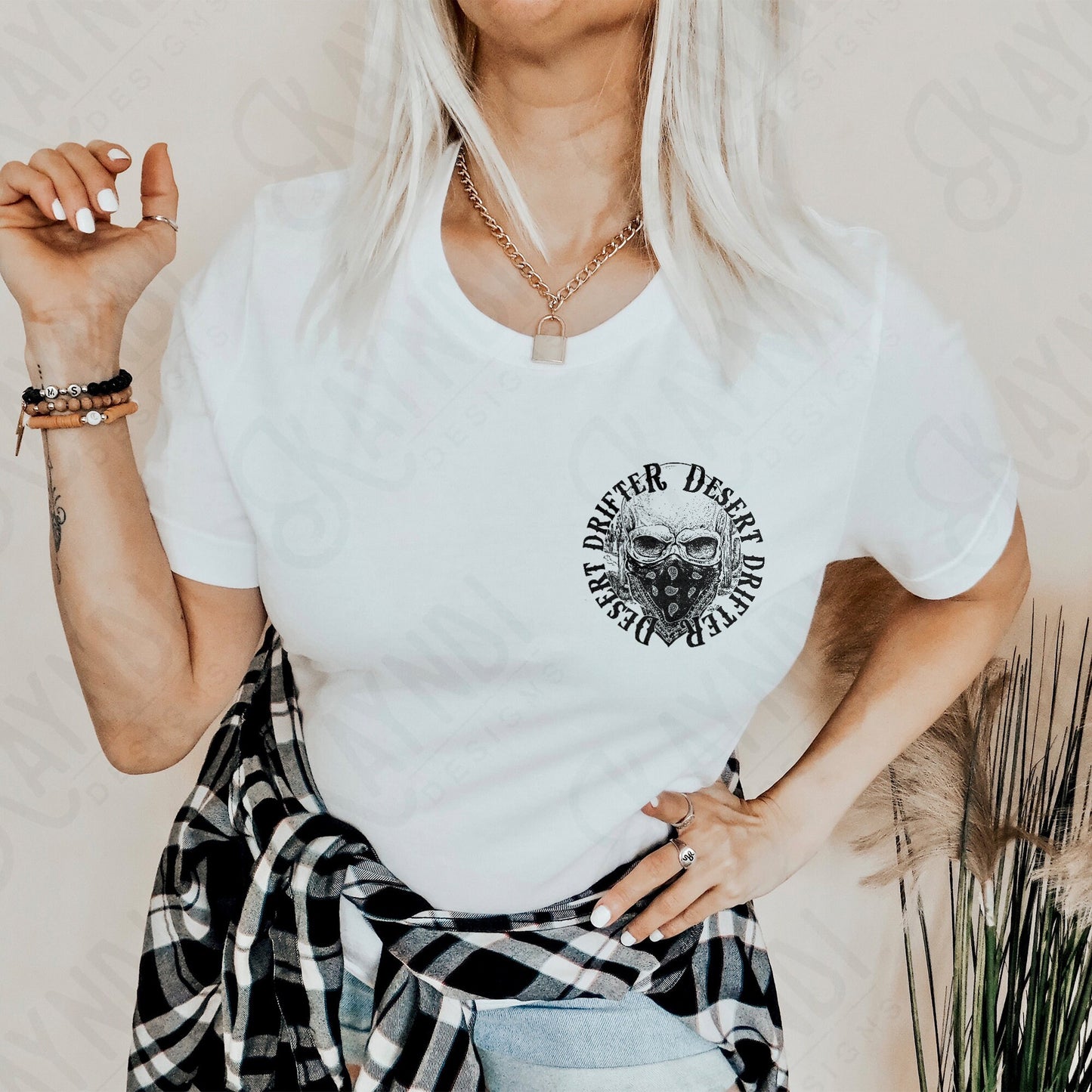 Desert Drifter Matching Pocket Included Single Color Sublimation Design PNG Digital Download Printable Cactus Cowboy Skull Bandana Western