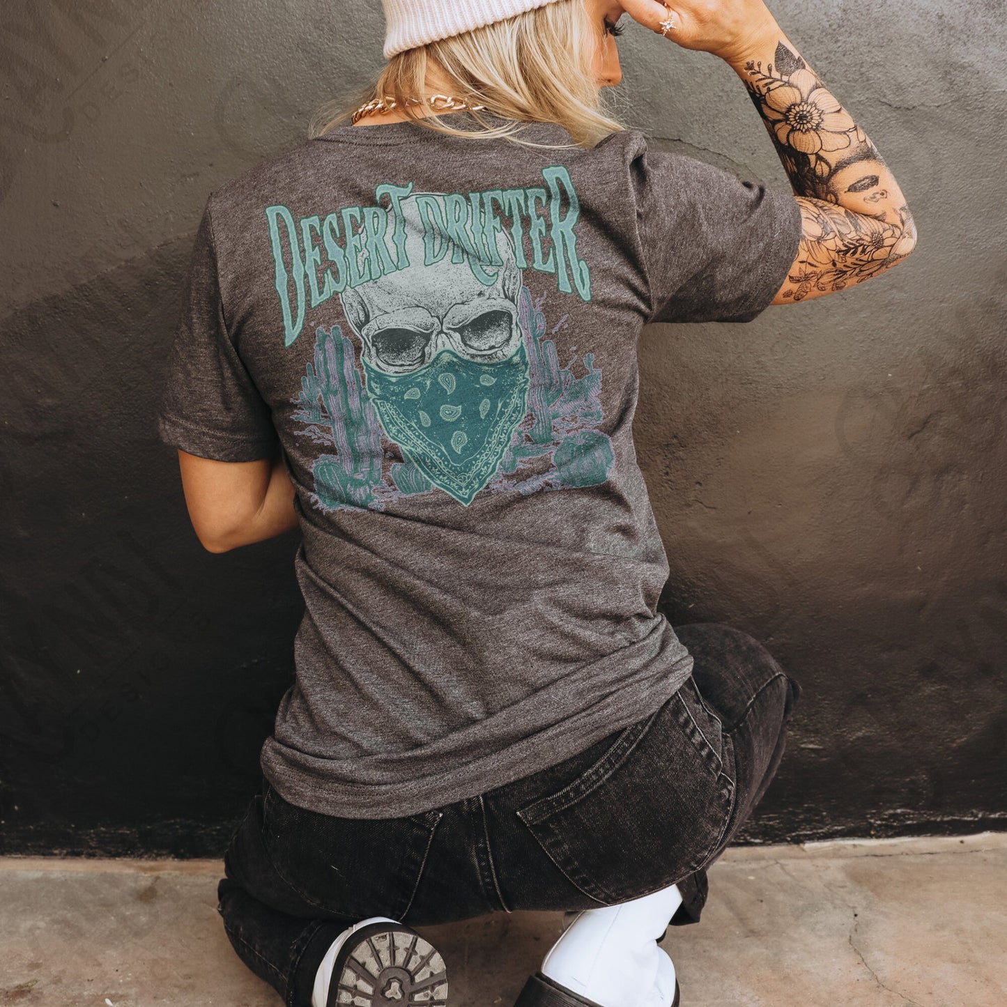 Desert Drifter Matching Pocket Included Blue Sublimation Design PNG Digital Download Printable Cactus Cowboy Skull Bandana Western Cowgirl