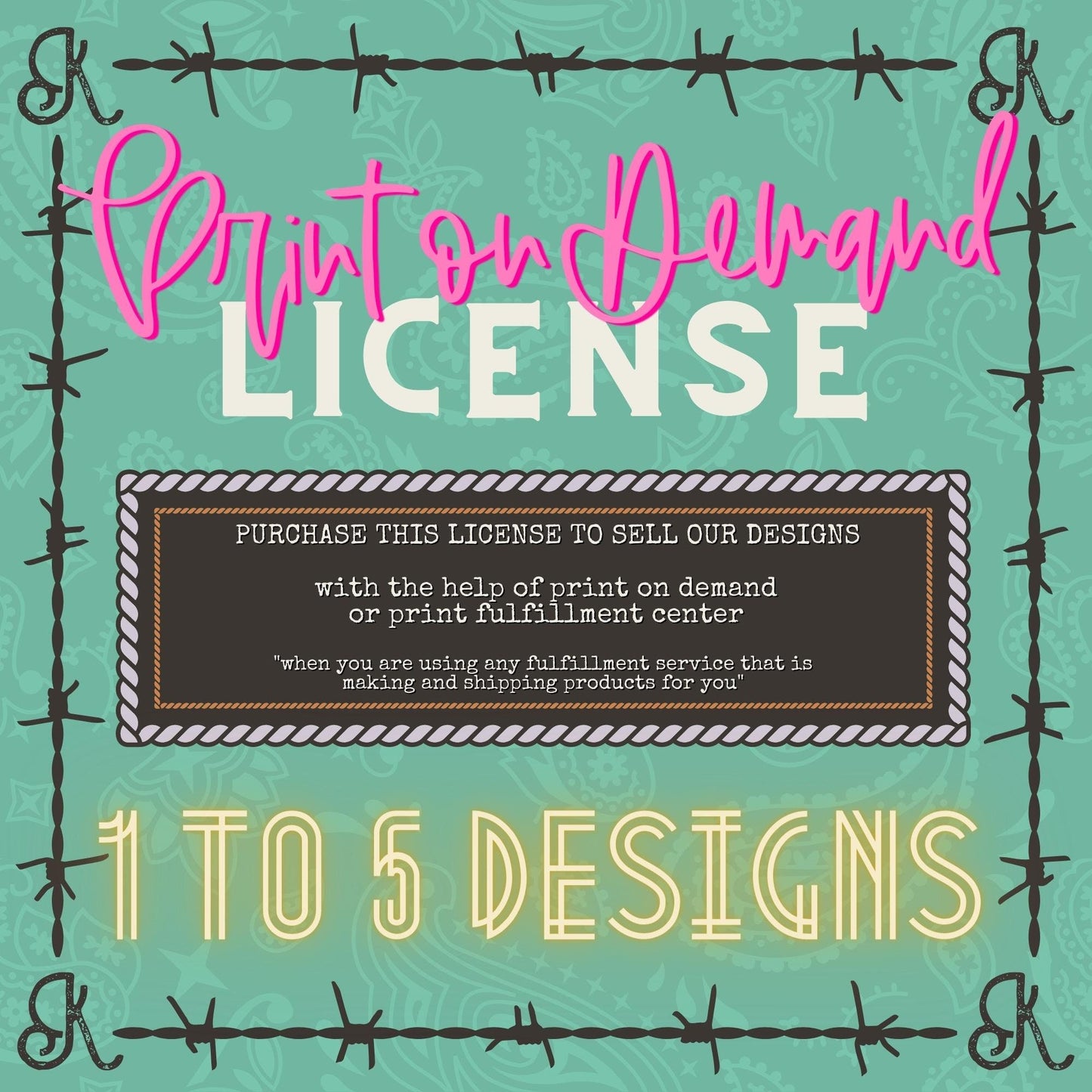 Printed On Demand "POD" License 1 to 5 Designs
