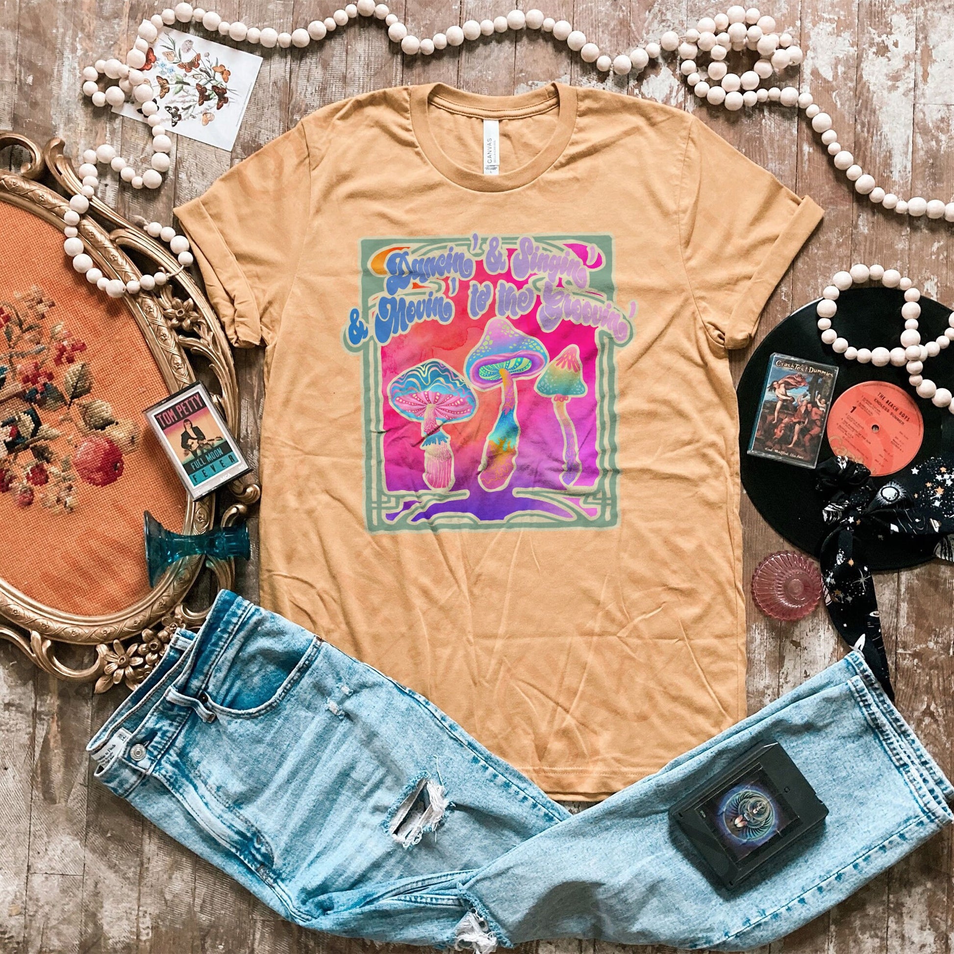 Dancing' and Singin' and Mocin' to the Groovin' | Retro Hippie Mushrooms Sublimation Design PNG Digital Download Printable