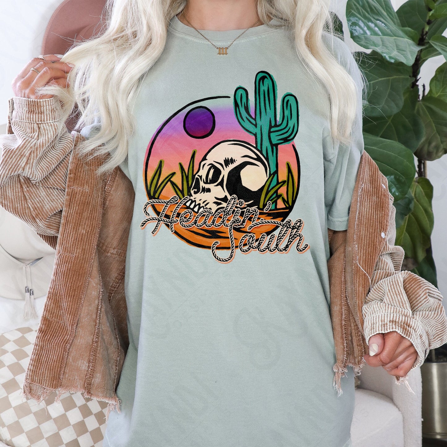 Heading South | Western Desert Skull Sublimation Design PNG Digital Download Printable