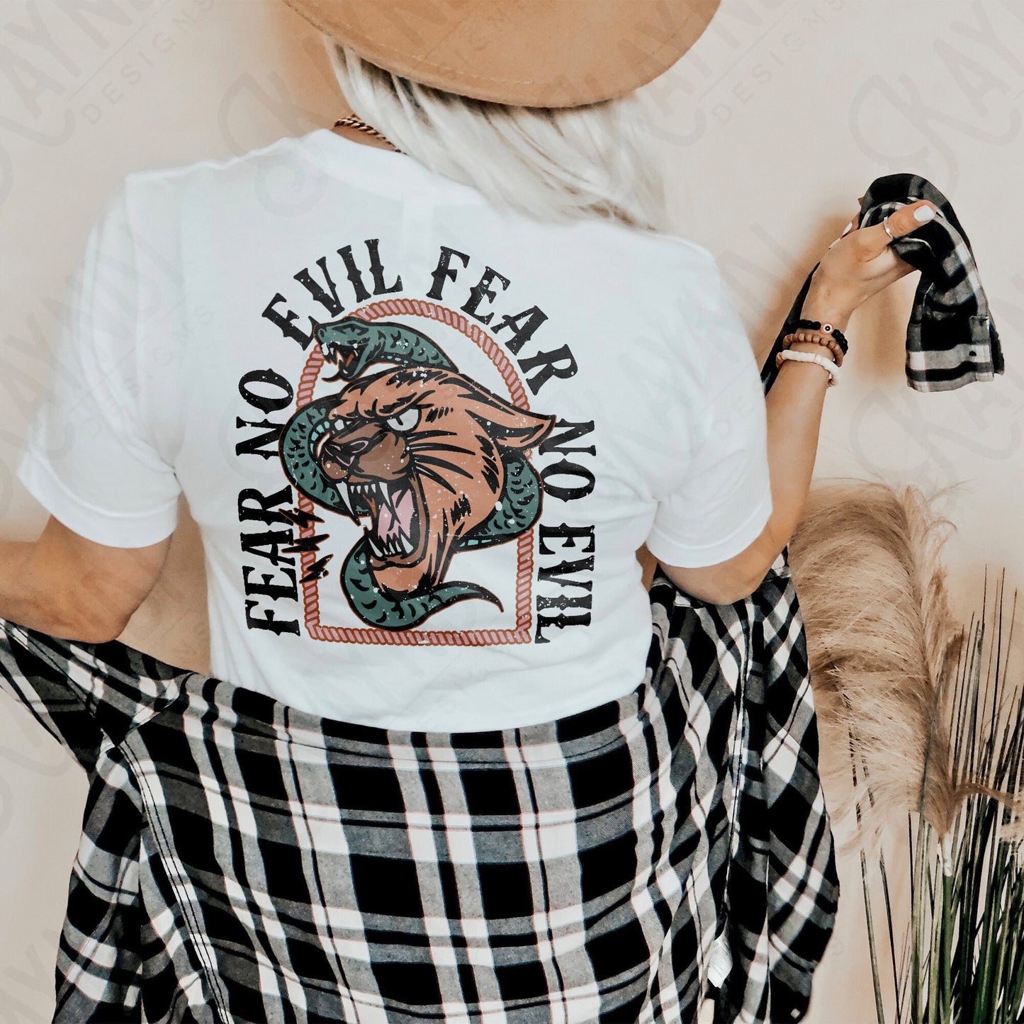 Fear No Evil Pocket Design Included Muted Sublimation Design PNG Digital Download Printable Snake Lion Cat Grunge Christian Rock Retro