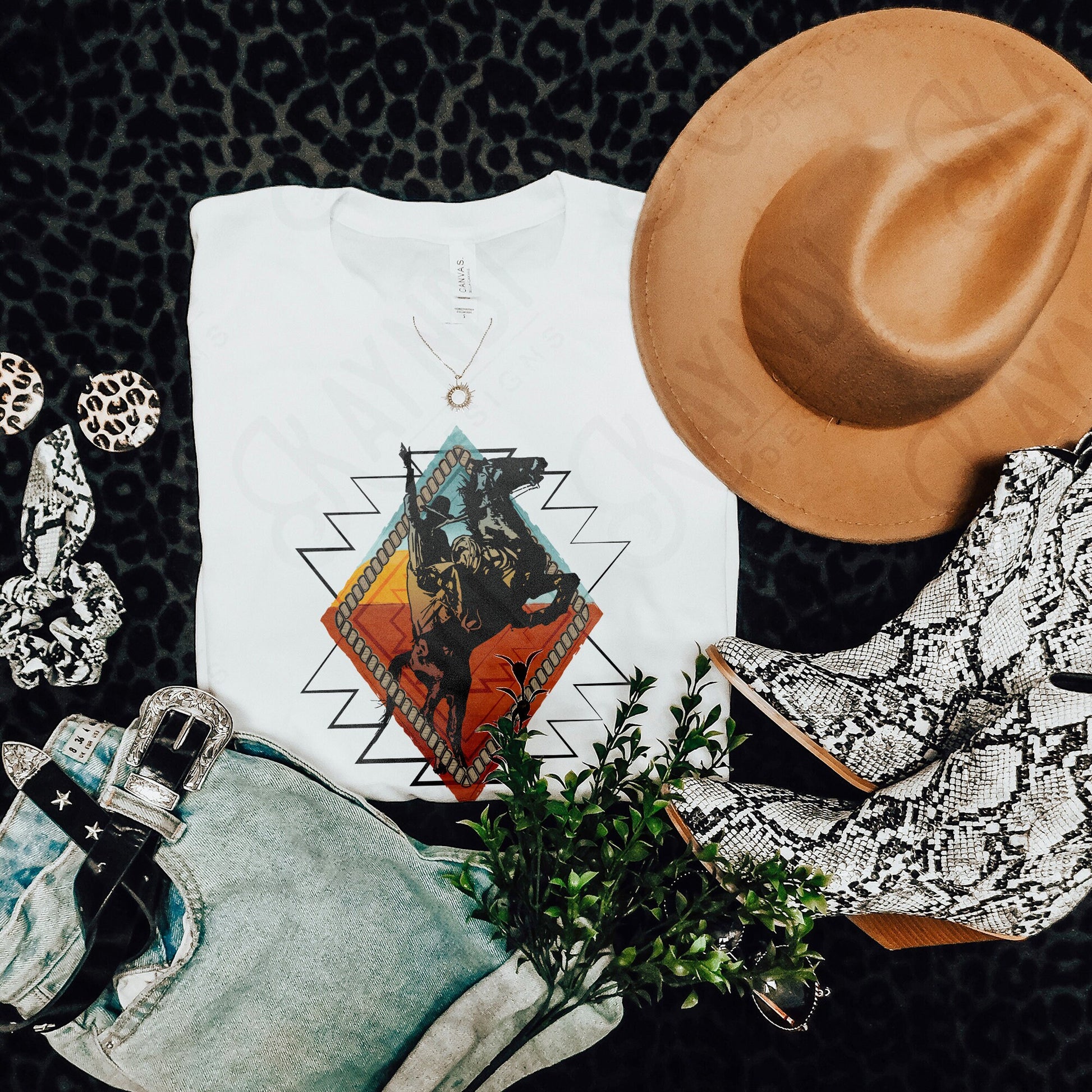 Aztec Desert Cowboy Sunset | Sublimation Design PNG Digital Download Printable | Western Southwest Cowgirl Rodeo Cactus Horse Wild West