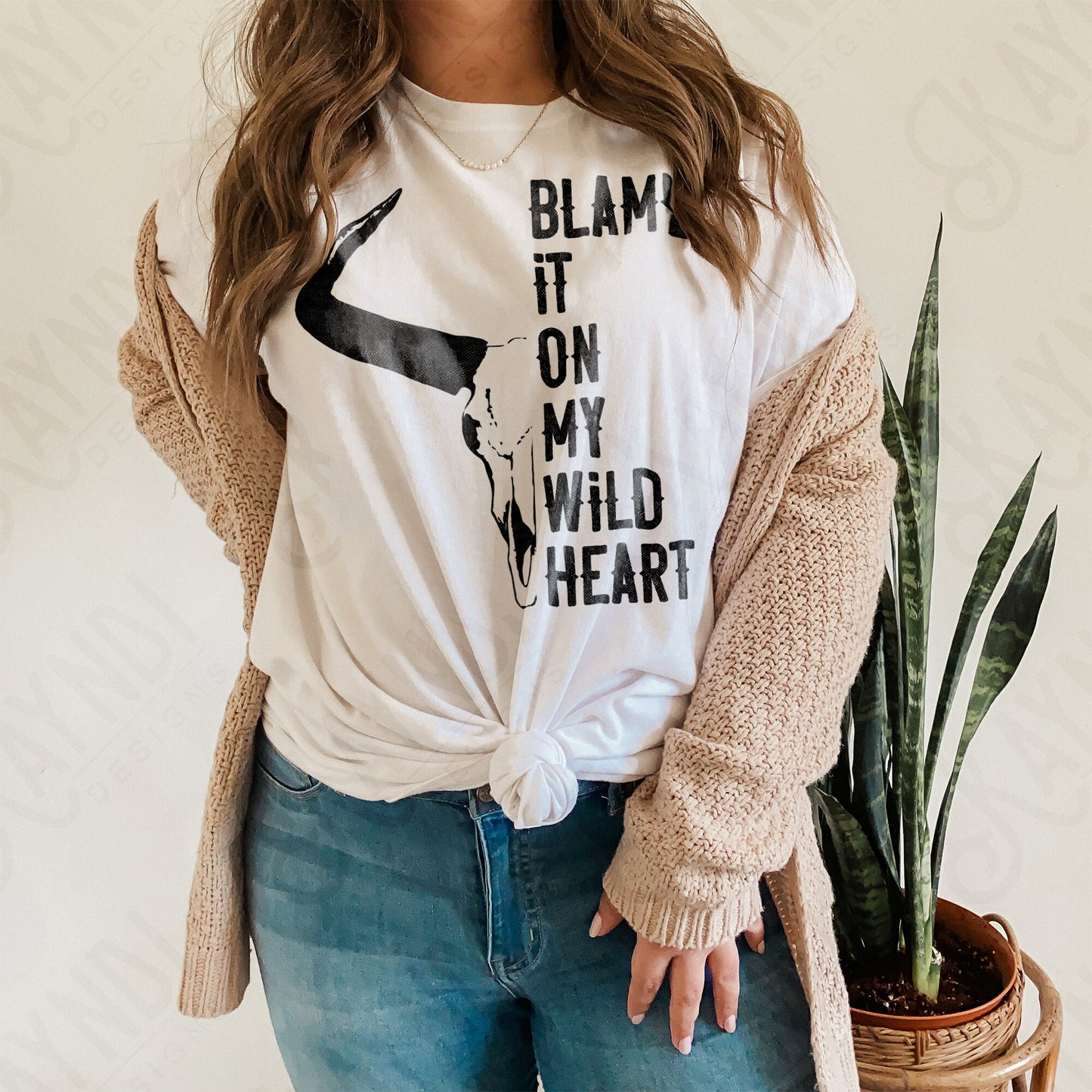 Blame It On My Wild Heart Sublimation Design PNG Digital Download Printable Western Single Color Rodeo Steer Skull Bull He'd Cowboy Cowgirl