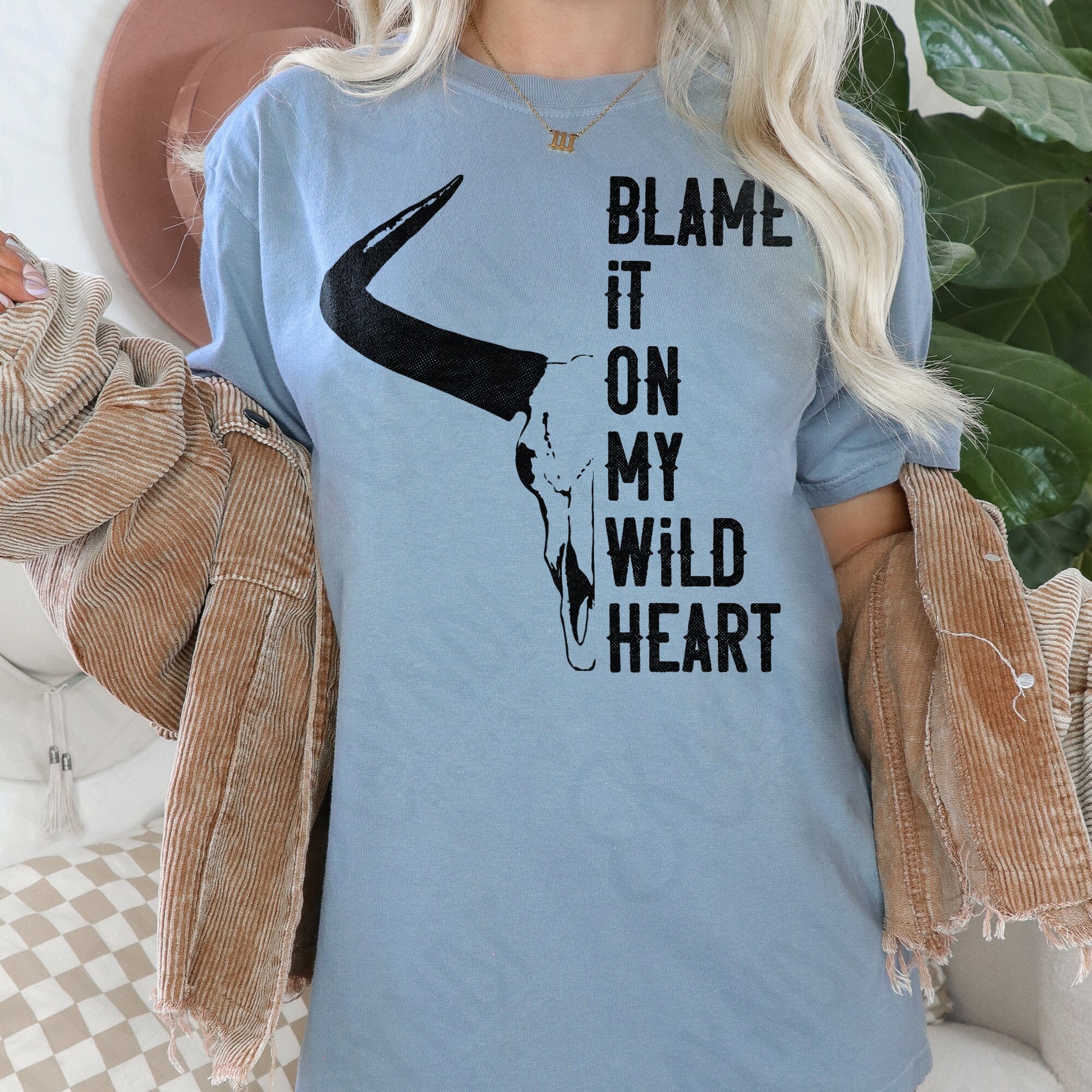 Blame It On My Wild Heart Sublimation Design PNG Digital Download Printable Western Single Color Rodeo Steer Skull Bull He'd Cowboy Cowgirl