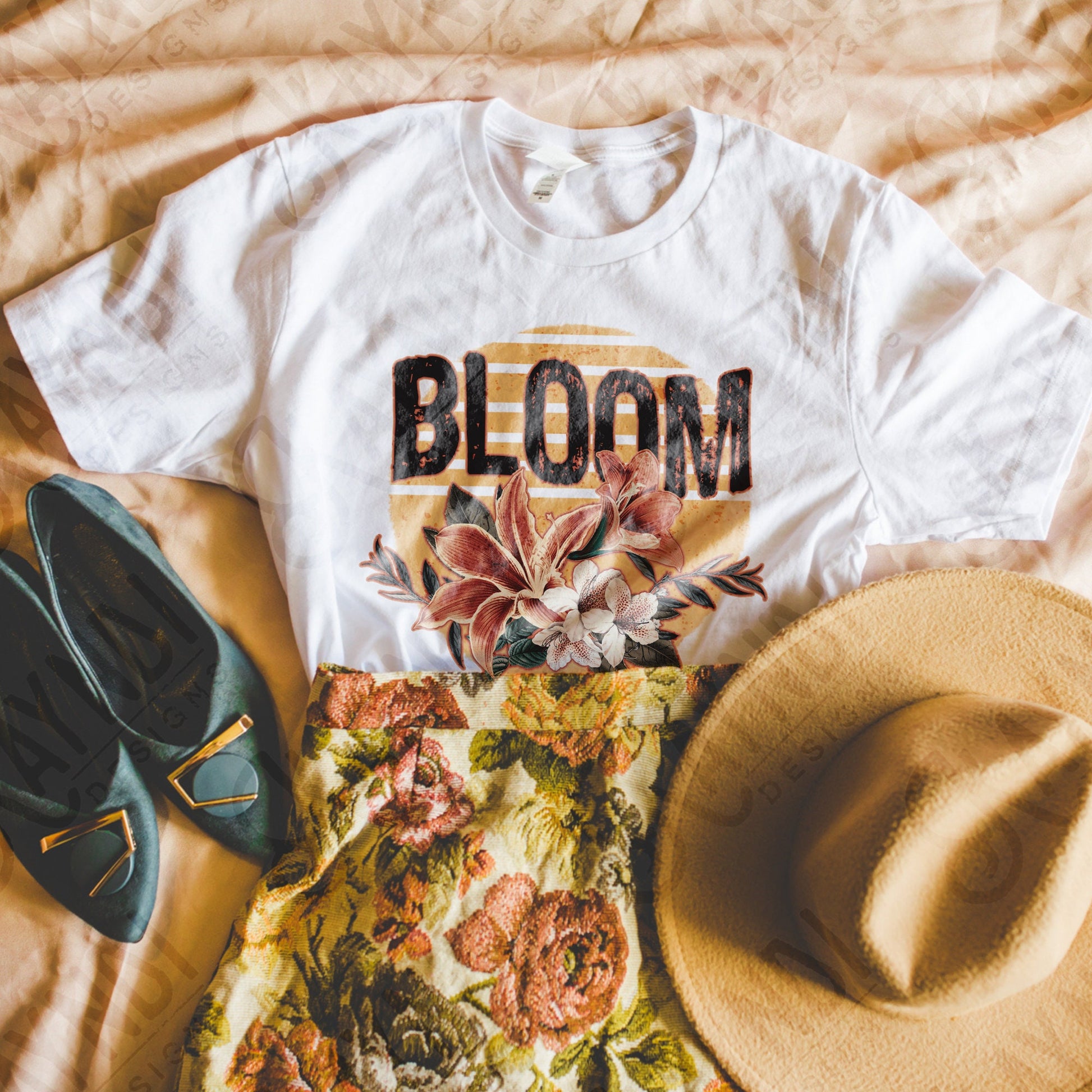 Bloom Sublimation Design PNG Digital Download Printable Retro Boho Floral Sun Spring Summer Flower Trendy Country