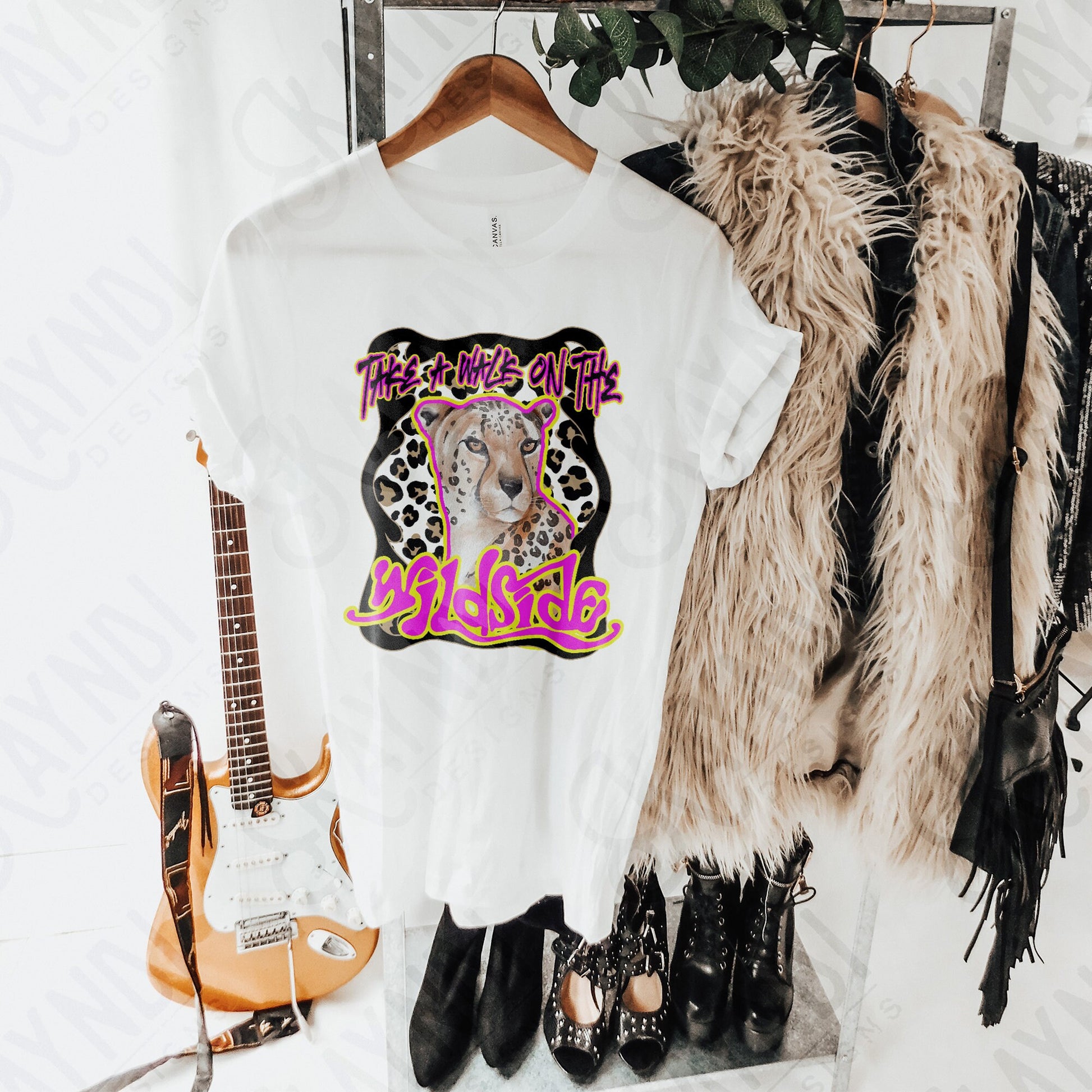 Take A Walk On The Wild Side Sublimation Design PNG Digital Download Printable Leopard Cheetah 70s 80s Rock Band Retro Vintage Grunge Neon