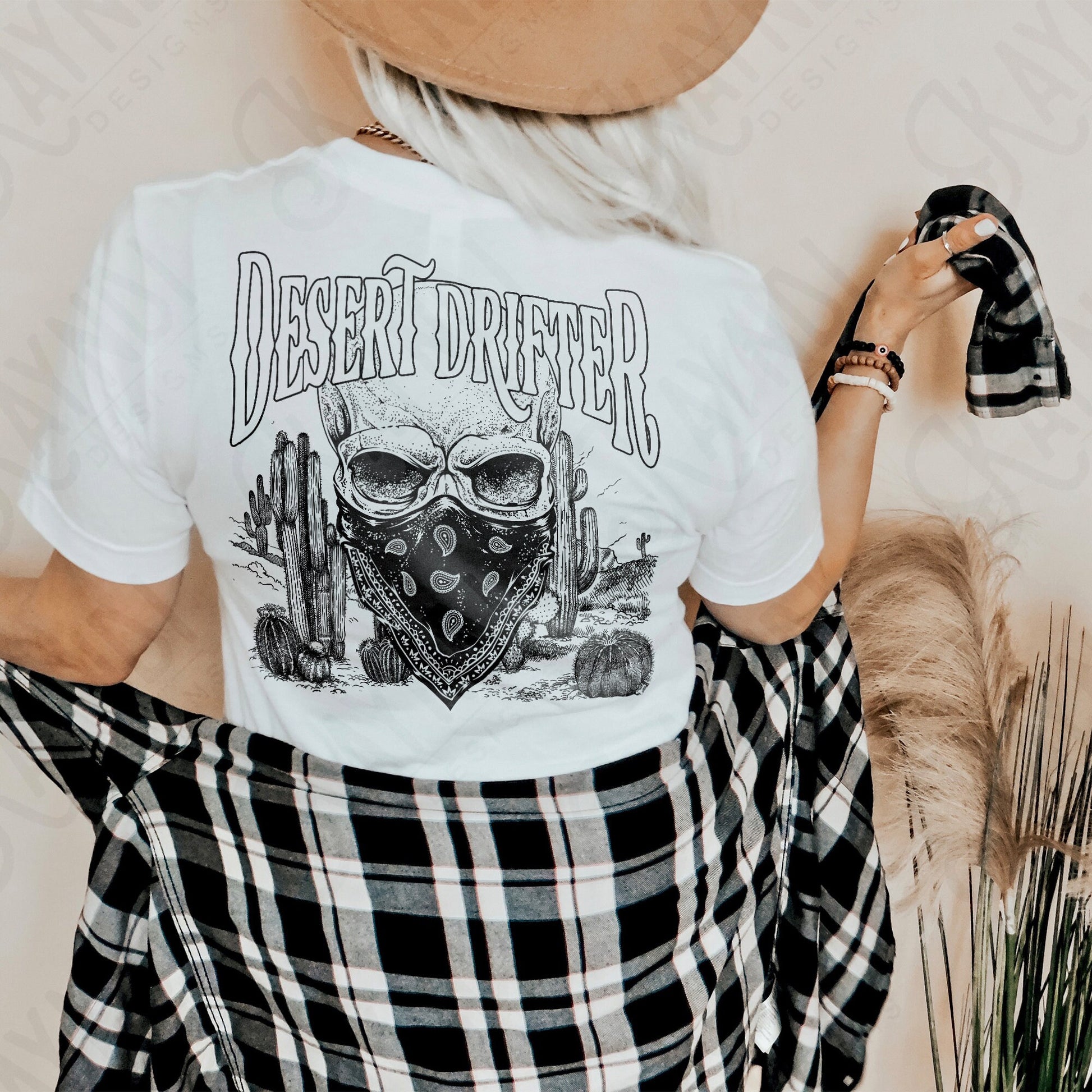 Desert Drifter Matching Pocket Included Single Color Sublimation Design PNG Digital Download Printable Cactus Cowboy Skull Bandana Western