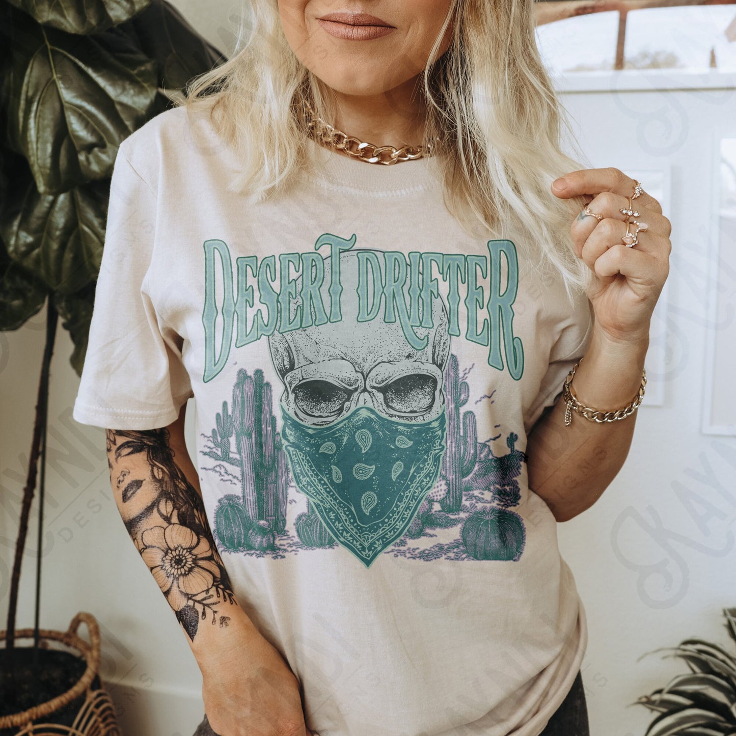 Desert Drifter Matching Pocket Included Blue Sublimation Design PNG Digital Download Printable Cactus Cowboy Skull Bandana Western Cowgirl