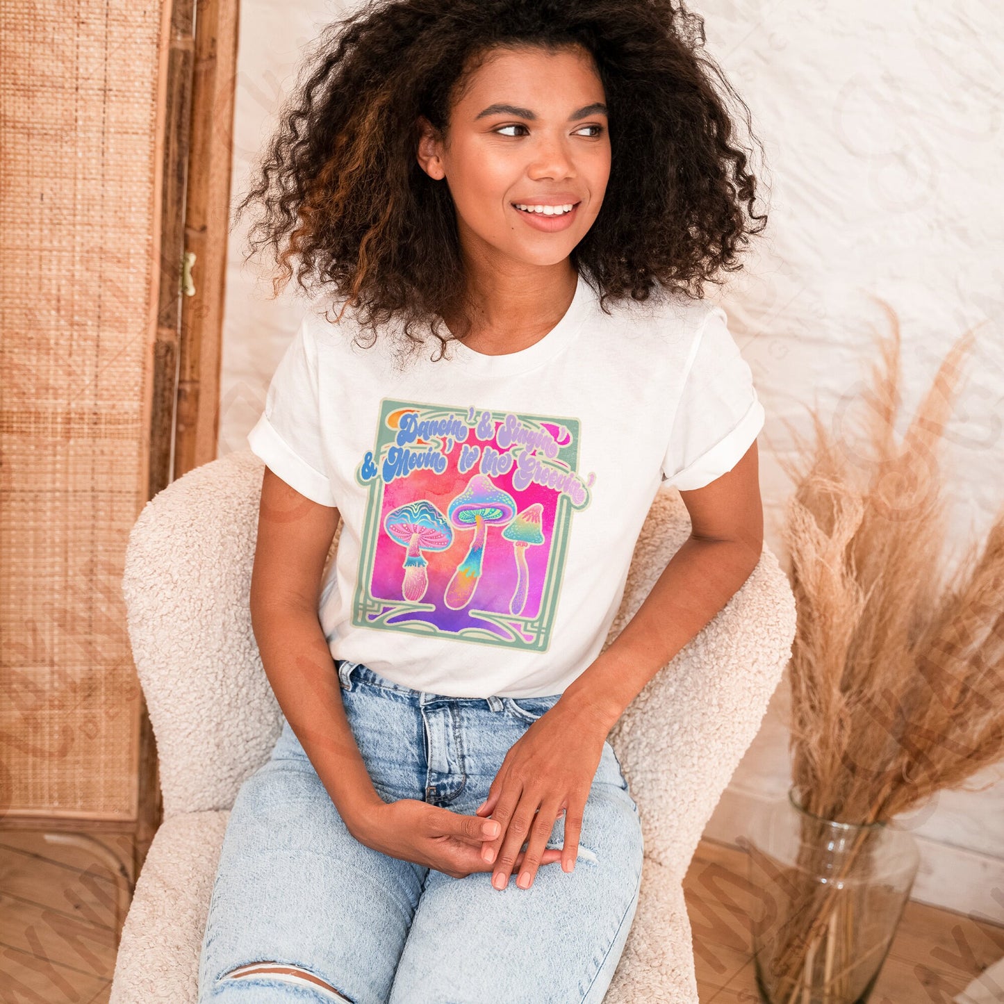 Dancing' and Singin' and Mocin' to the Groovin' | Retro Hippie Mushrooms Sublimation Design PNG Digital Download Printable