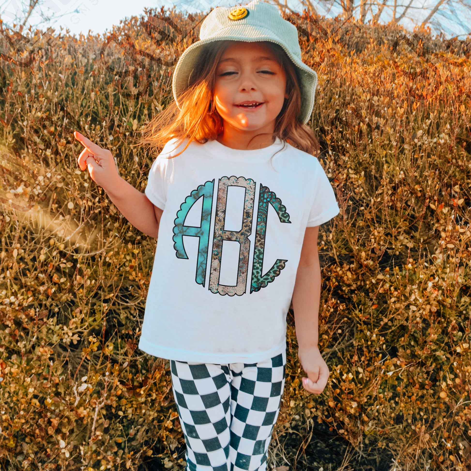 Wild Turqouise Concho Scalloped Monogram Set Sublimation Design PNG Digital Download Printable Turquoise Leopard Western Cowgirl Grungy