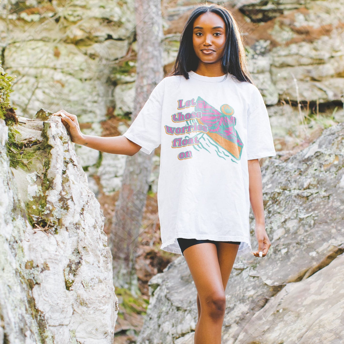 Let Those Worries Float On Sublimation Design PNG Digital Download Printable Canoe Wanderlust Adventure Inspo Outdoors Nature Retro Groovy