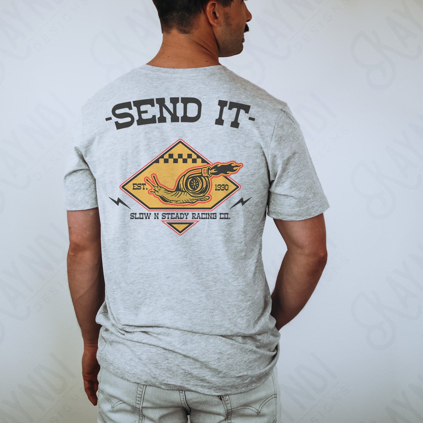 Send It Slow and Steady Racing Co Sublimation Design PNG Digital Download Printable Mens Guys Motocross Supercross Race Car Mechanic Retro