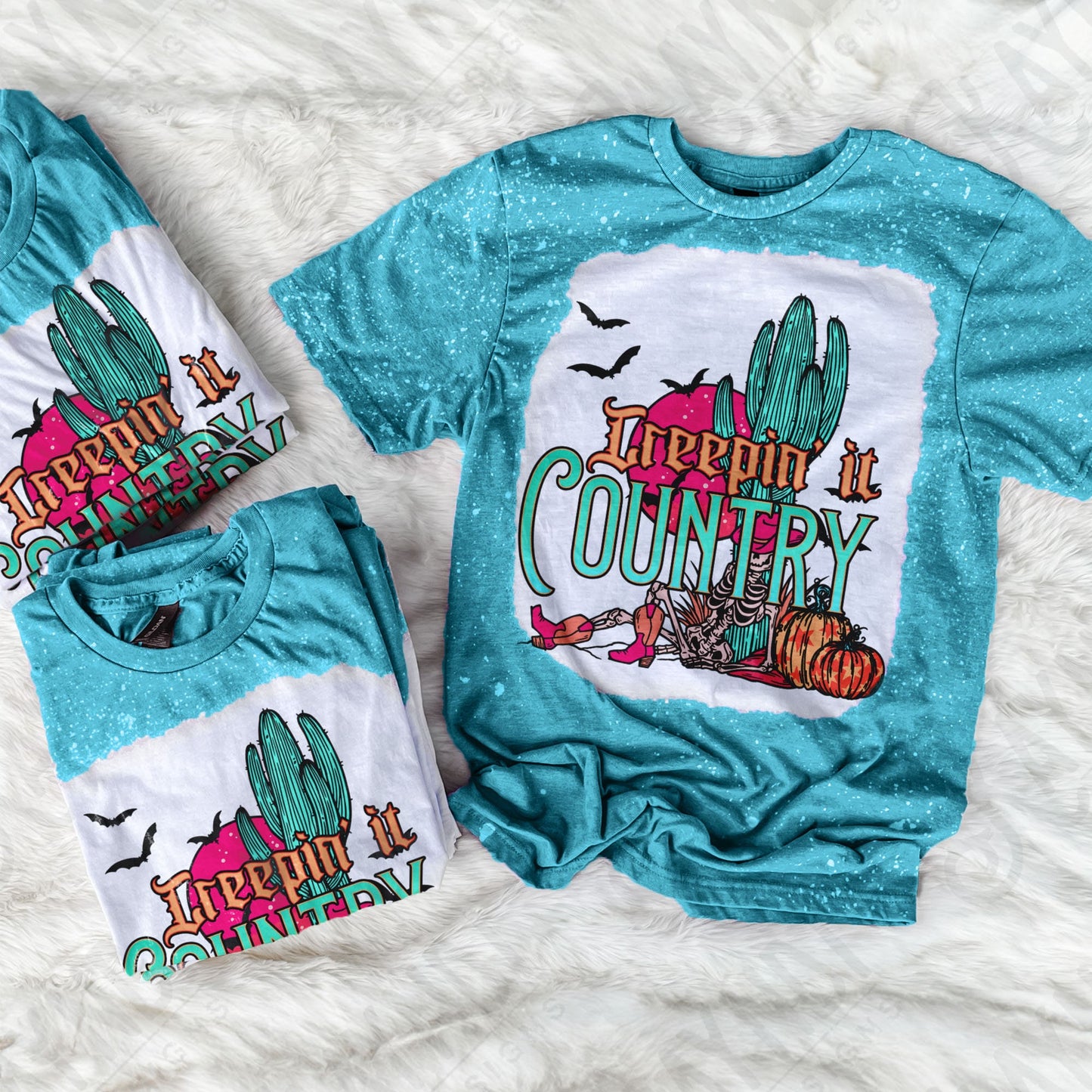 Creepin It Country Sublimation Design PNG Digital Download Printable Western Halloween Desert Pumpkin Cactus Fall Southern Skeleton Cowboy