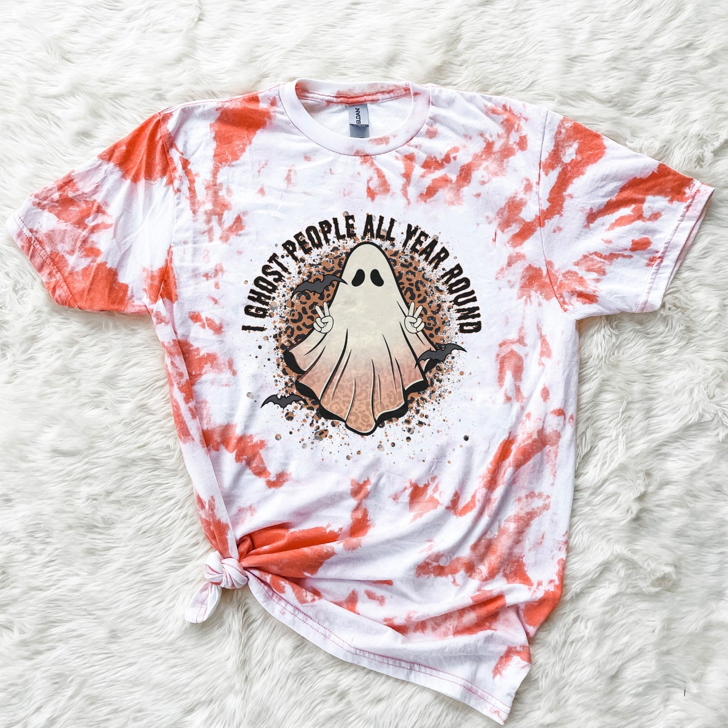 I Ghost People All Year Round Sublimation Design PNG Digital Download Printable Leopard Ghost Halloween Retro Groovy Bats Peace Fall Spooky