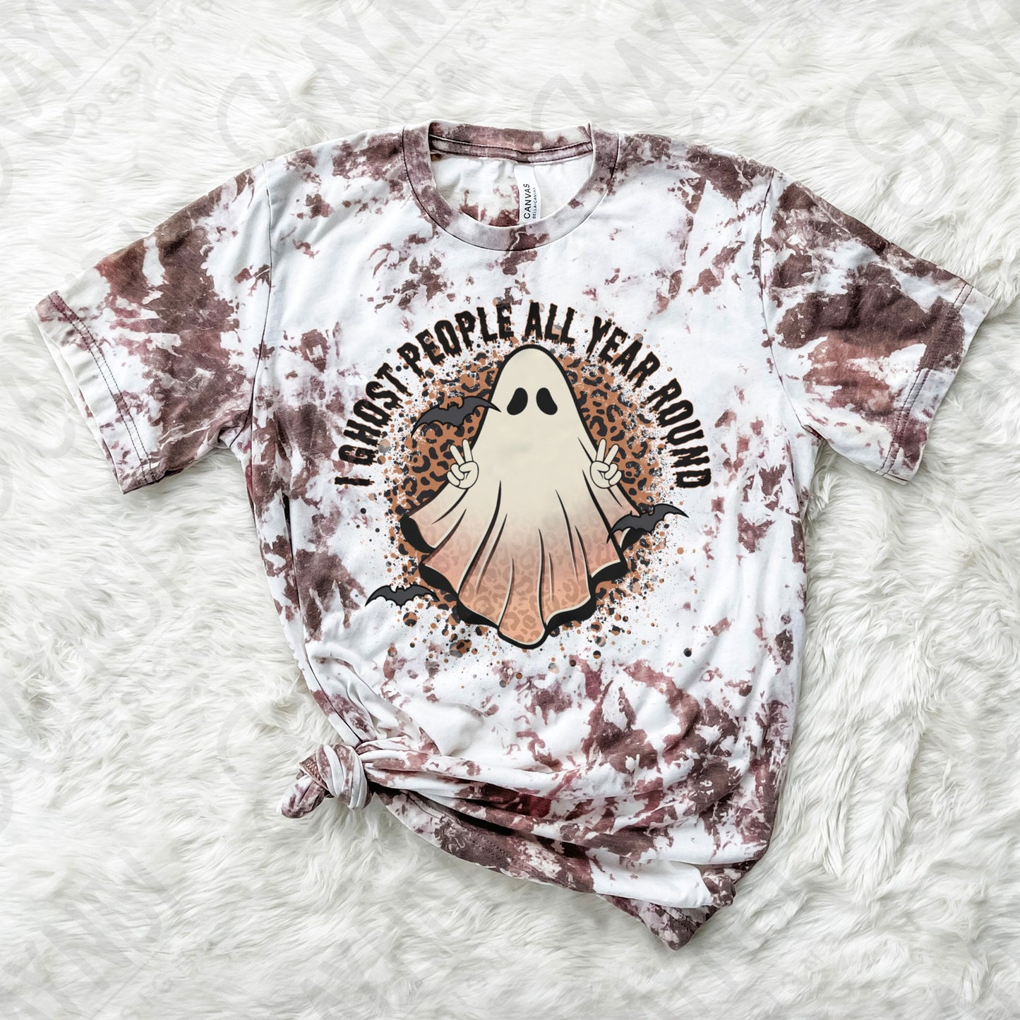 I Ghost People All Year Round Sublimation Design PNG Digital Download Printable Leopard Ghost Halloween Retro Groovy Bats Peace Fall Spooky