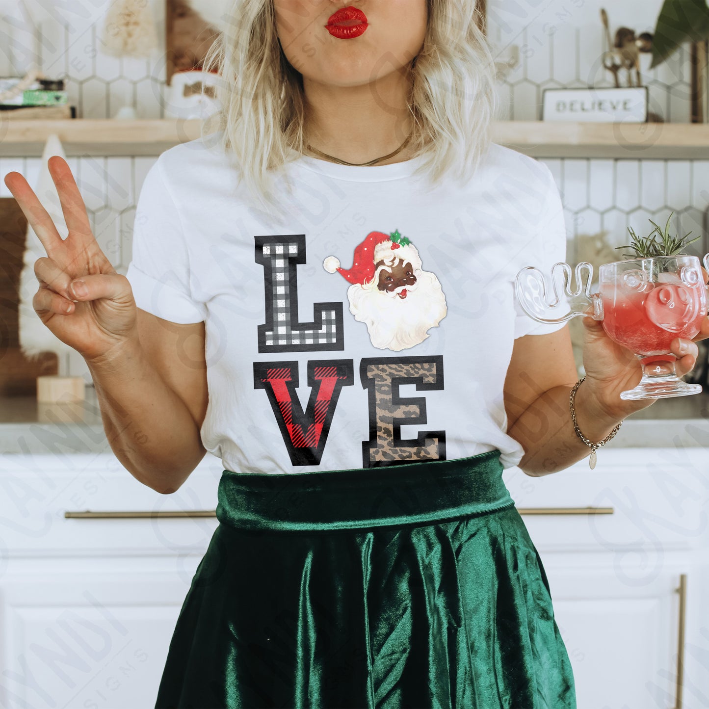 Love Santa African Black Leopard Gingham Buffalo Check Christmas Sublimation Design Craft PNG Digital Download Printable DTG