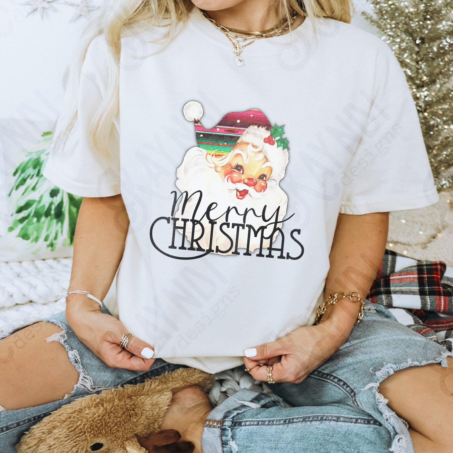 Serape Santa Sublimation Design PNG Digital Downloads Vintage Santa DTG Printable Design Retro