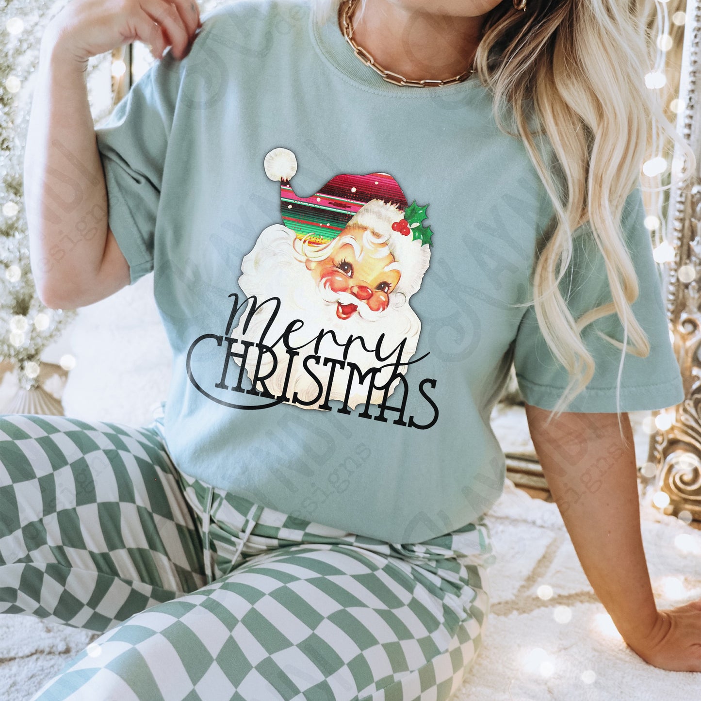 Serape Santa Sublimation Design PNG Digital Downloads Vintage Santa DTG Printable Design Retro