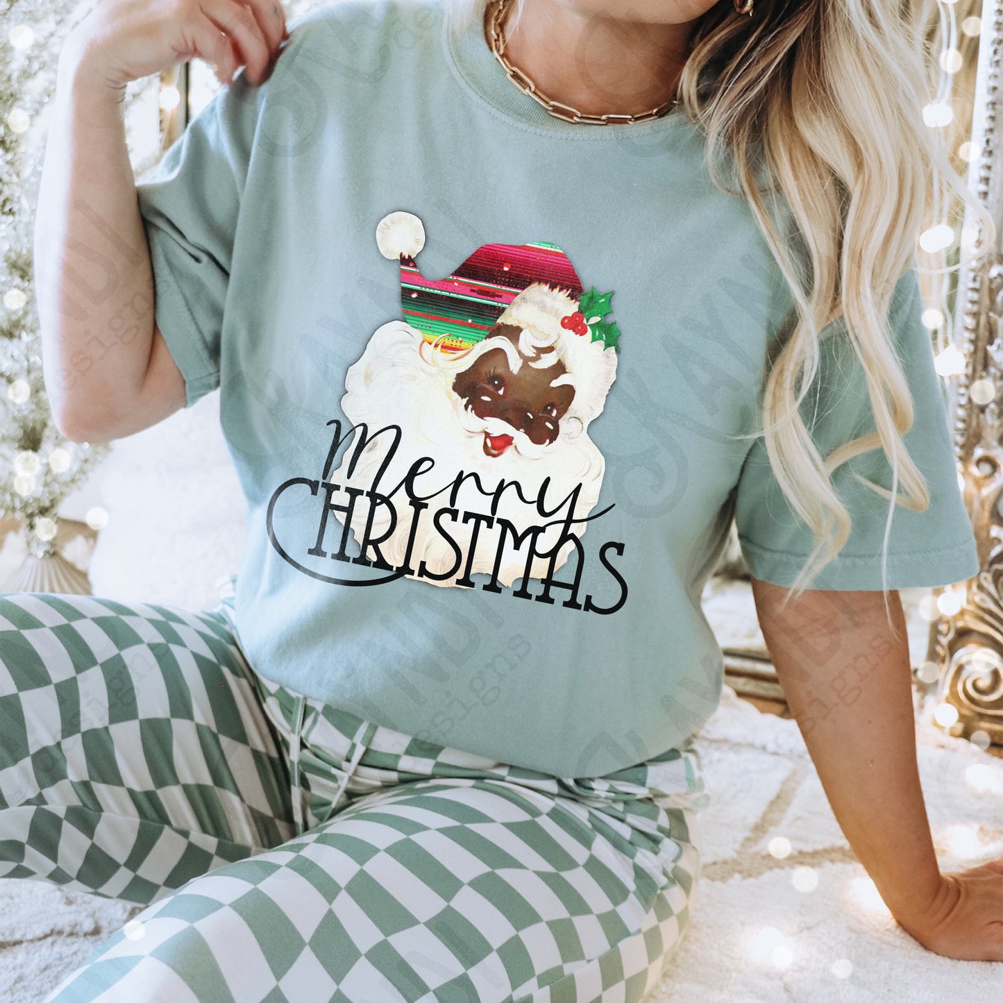 Serape Santa Sublimation Design PNG Digital Downloads African American Vintage Santa DTG Printable Design
