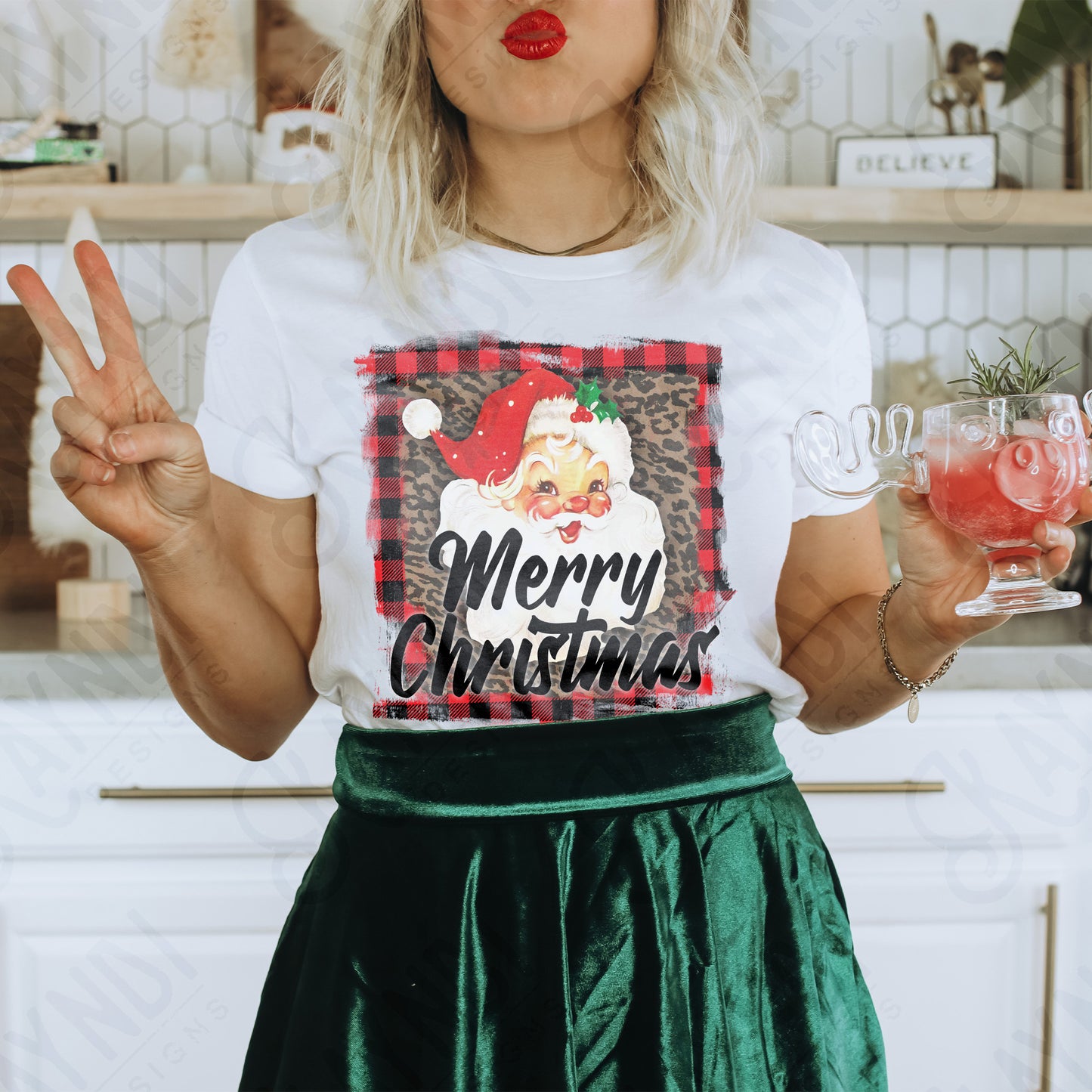 Merry Christmas Santa Sublimation Design PNG Digital Downloads Buffalo Check Leopard Cheetah Print Vintage Santa DTG Printable Design