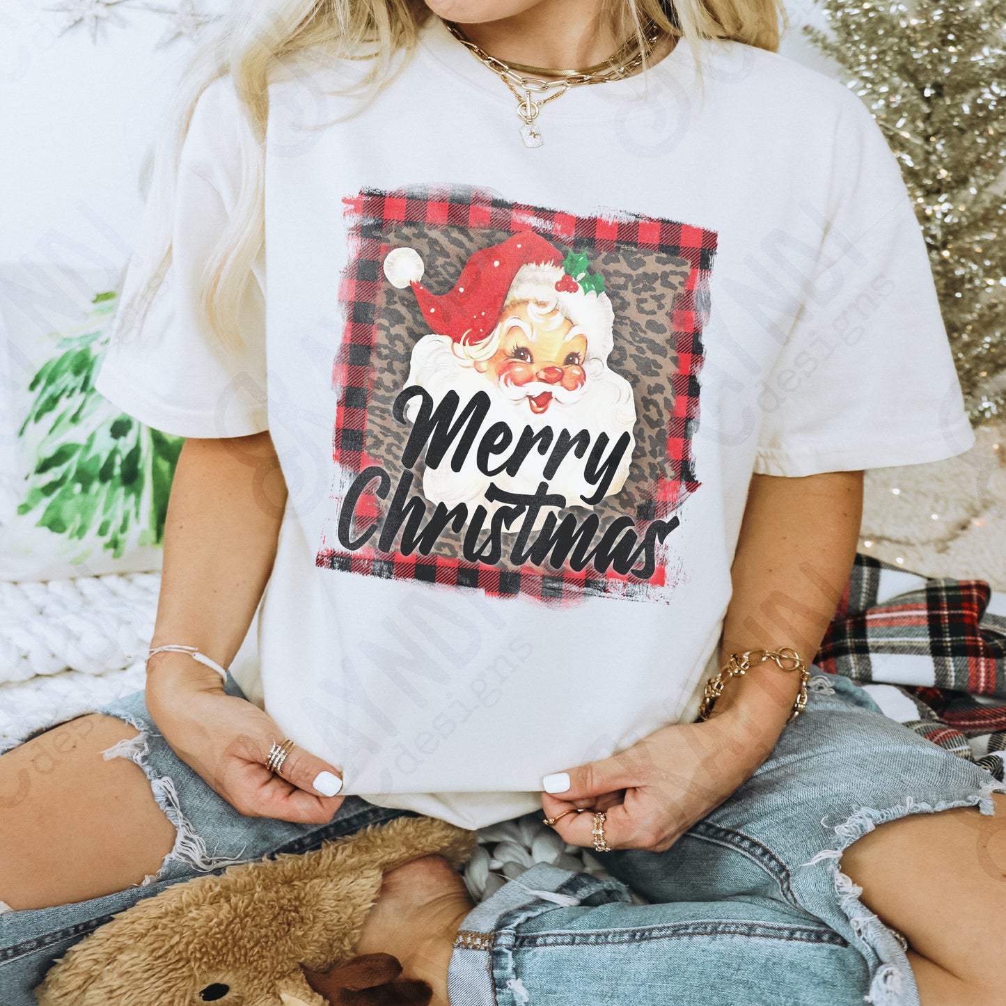 Merry Christmas Santa Sublimation Design PNG Digital Downloads Buffalo Check Leopard Cheetah Print Vintage Santa DTG Printable Design