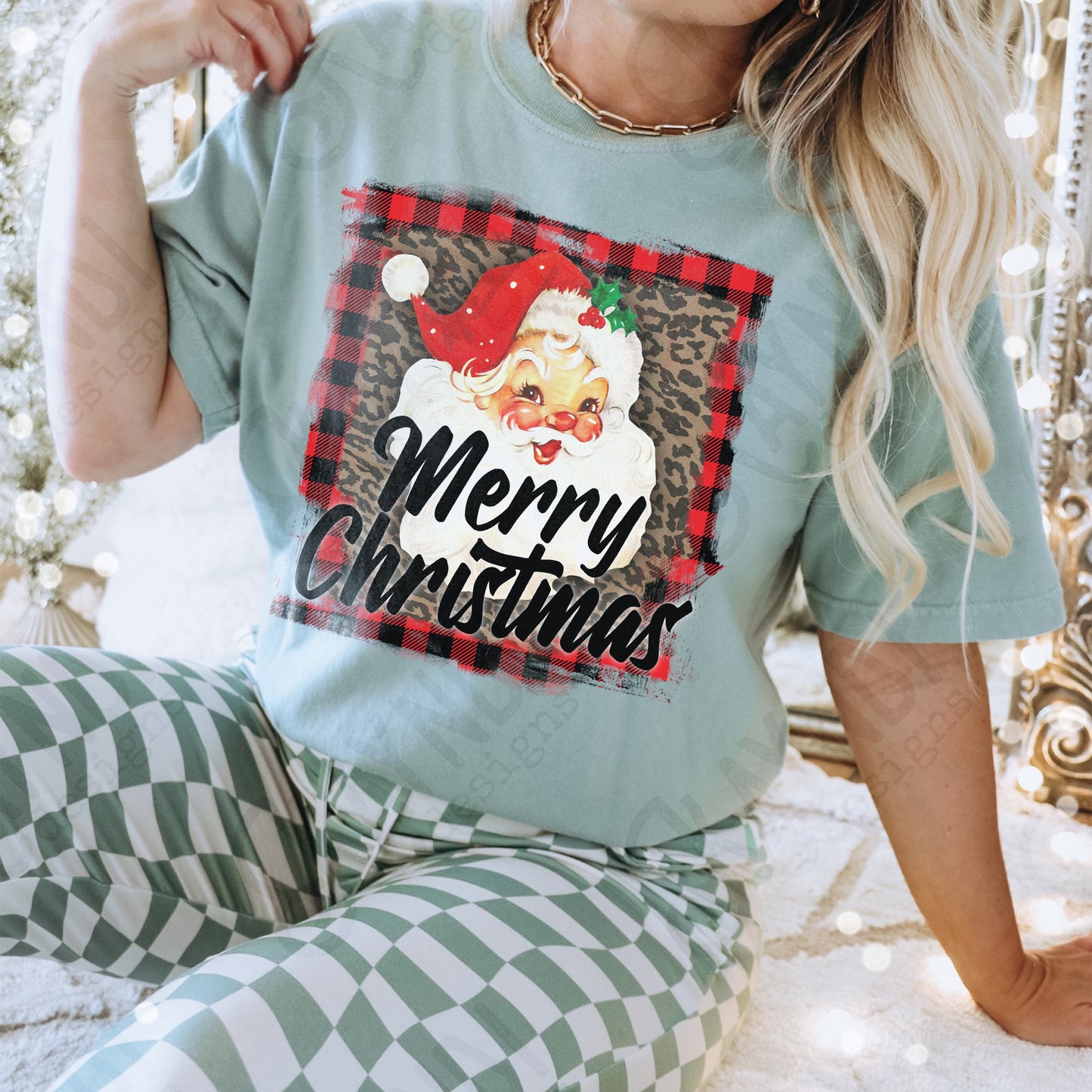 Merry Christmas Santa Sublimation Design PNG Digital Downloads Buffalo Check Leopard Cheetah Print Vintage Santa DTG Printable Design
