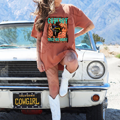 Cowboy Take Me Away PNG Sublimation Design Digital Download Western Fashion Country Cowgirl Southern Leopard Rodeo Horse Printable Shirt