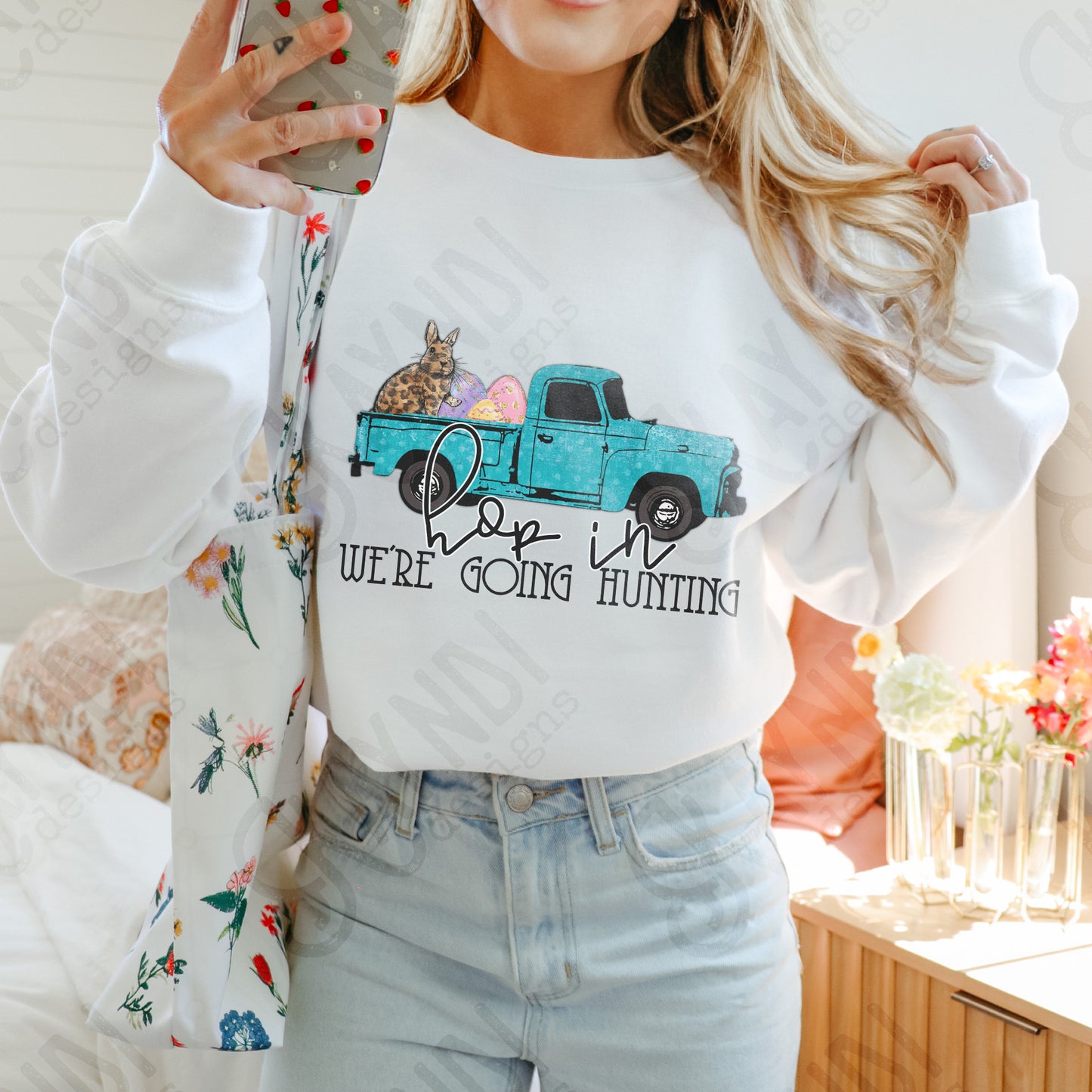 Hop In We're Going Hunting Sublimation Design PNG Digital Download Printable Easter Egg Hunting