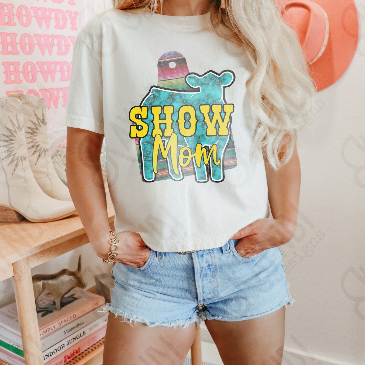 Show Mom Calf Turquoise Serape Sublimation Design PNG Digital Download Printable