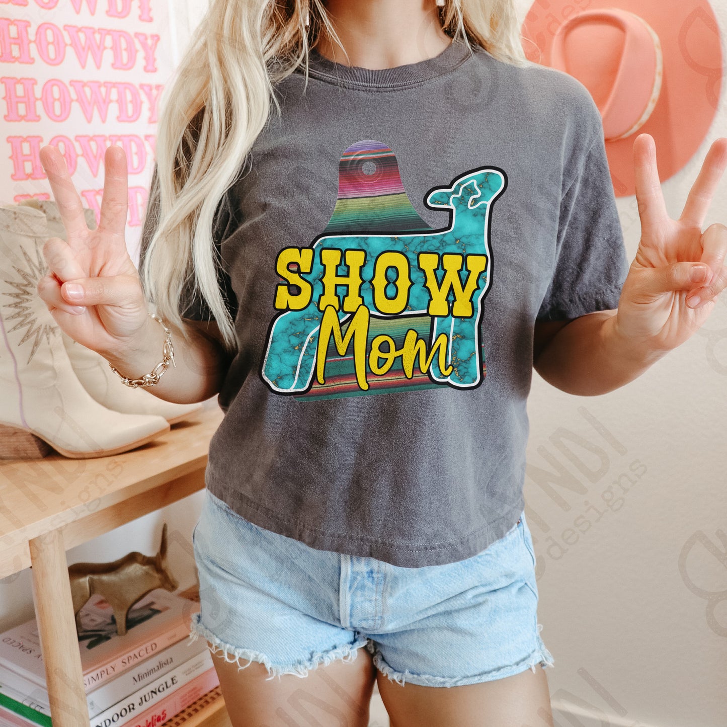 Show Mom Lamb Turquoise Serape Sublimation Design PNG Digital Download Printable
