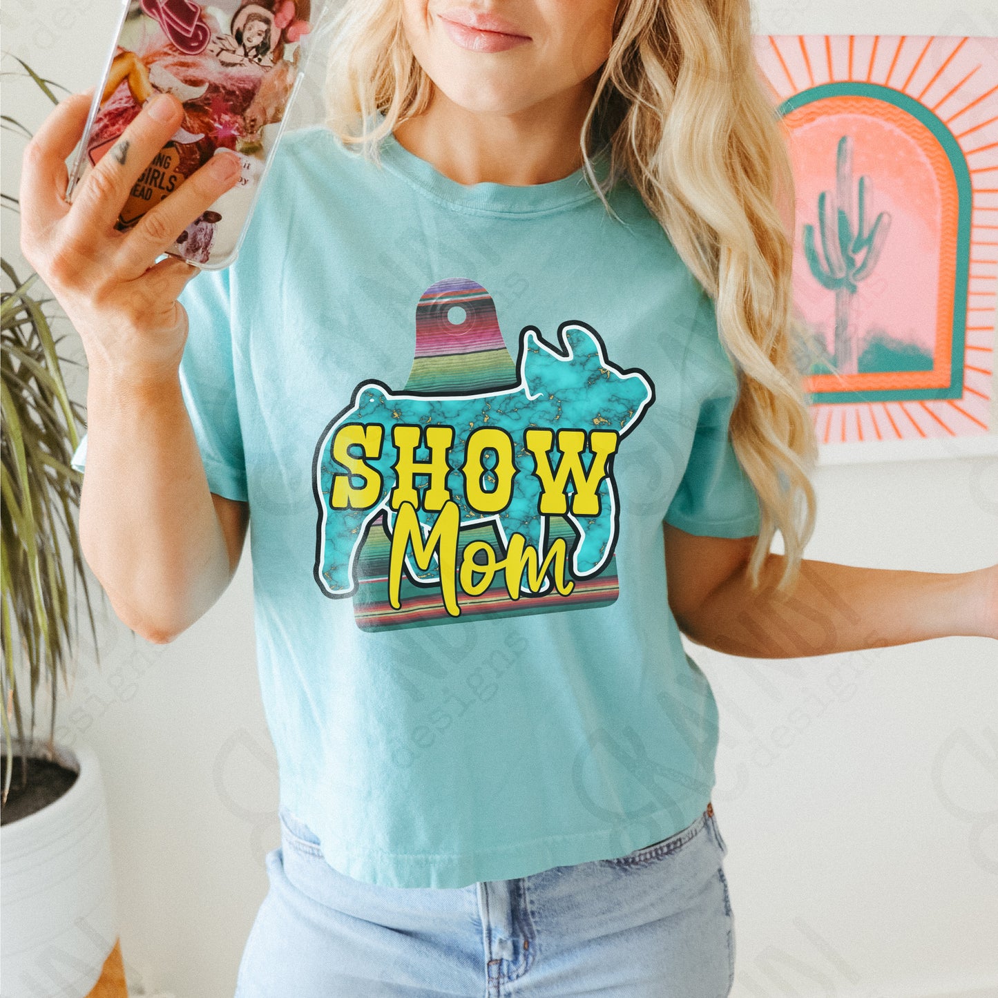 Show Mom Pig Turquoise Serape Sublimation Design PNG Digital Download Printable