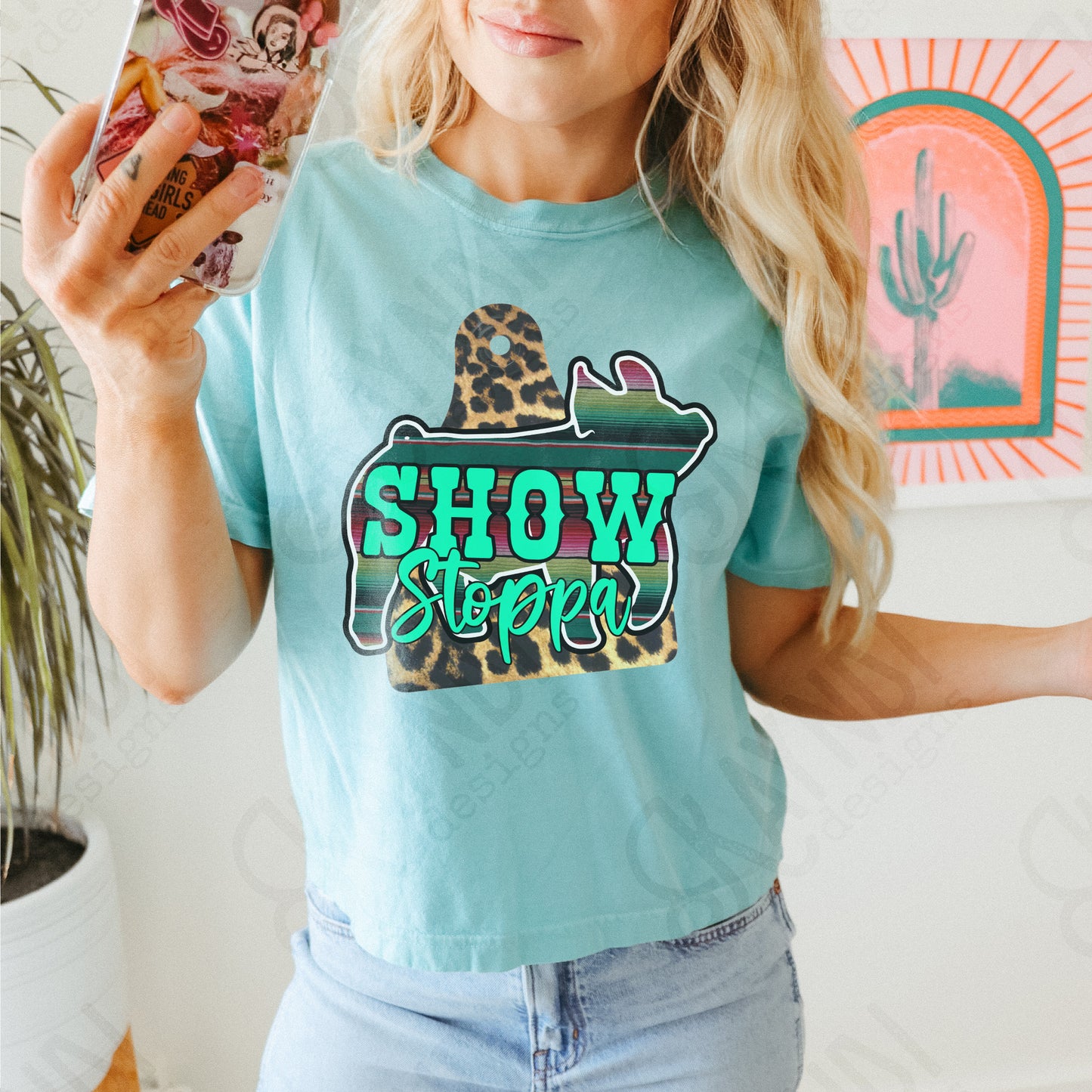 Show Stoppa Pig Leopard Serape Sublimation Design PNG Digital Download Printable