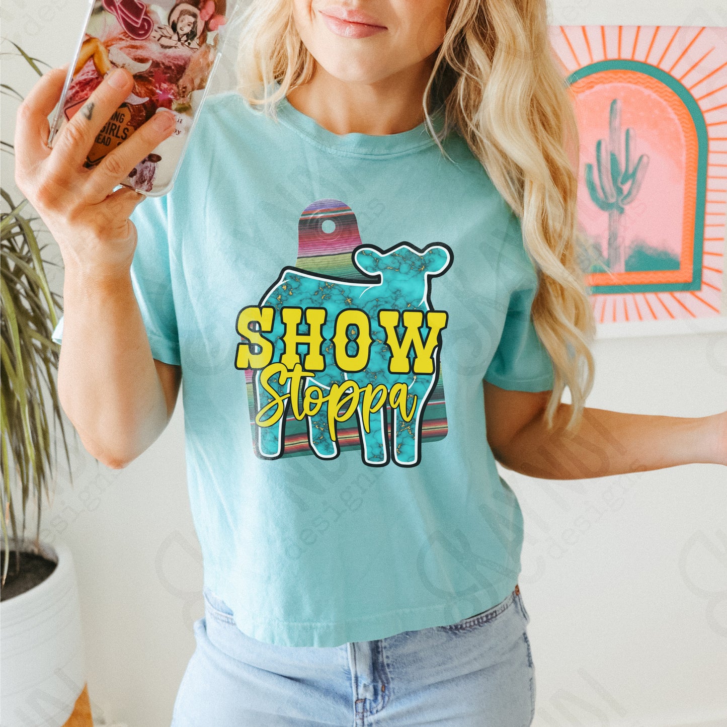 Show Stoppa Calf Turquoise Serape Sublimation Design PNG Digital Download Printable