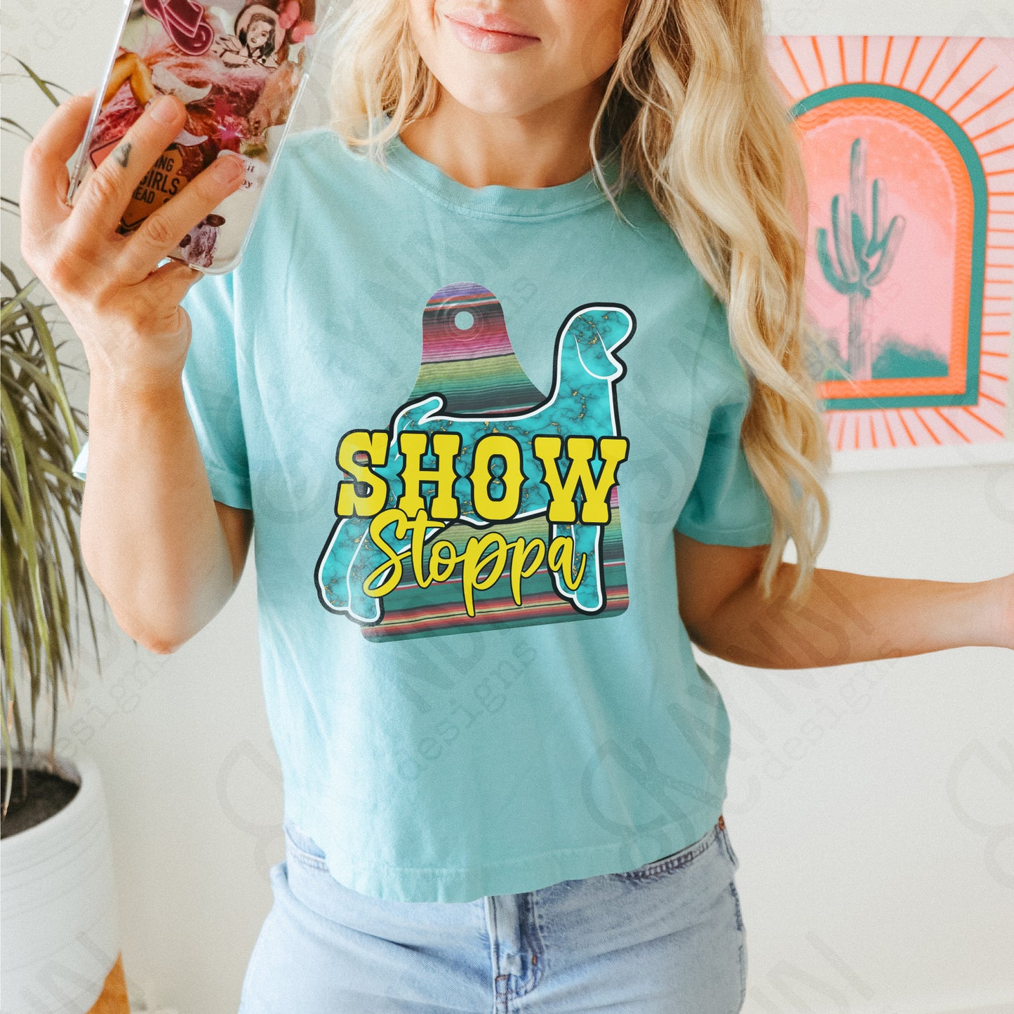 Show Stoppa Goat Turquoise Serape Sublimation Design PNG Digital Download Printable