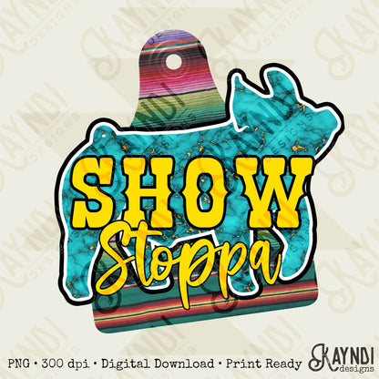 Show Stoppa Pig Turquoise Serape Sublimation Design PNG Digital Download Printable