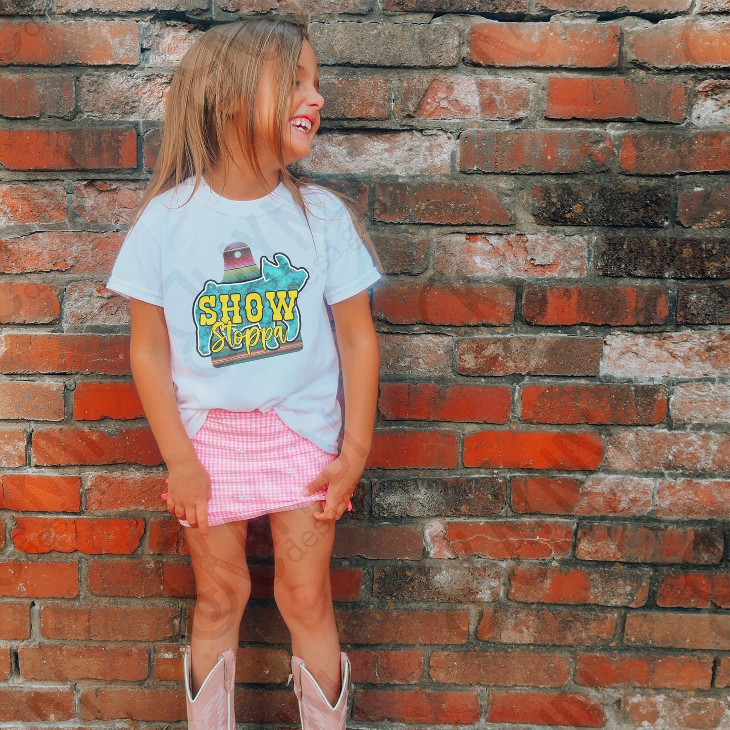 Show Stoppa Pig Turquoise Serape Sublimation Design PNG Digital Download Printable