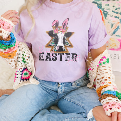 Happy Easter Y’all Cow Bunny Ears Sublimation Printable Design Country Western Easter Doodle Aztec Concho DTG Printing Digital Download