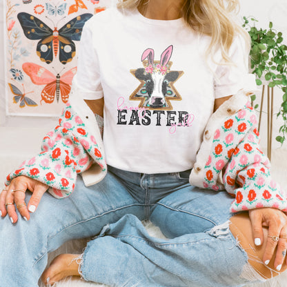 Happy Easter Y’all Cow Bunny Ears Sublimation Printable Design Country Western Easter Doodle Aztec Concho DTG Printing Digital Download