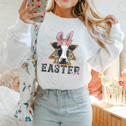Happy Easter Y’all Cow Bunny Ears Sublimation Printable Design Country Western Easter Doodle Aztec Concho DTG Printing Digital Download