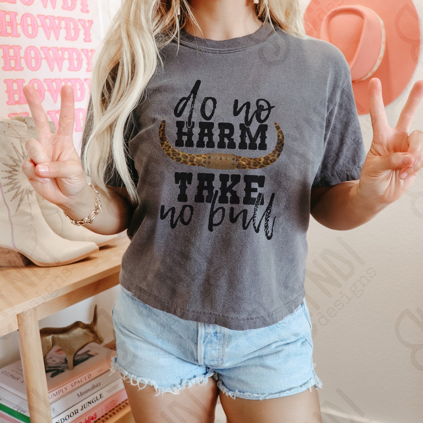 Do No Harm Take No Bull Leopard Horn PNG Digital Download Printable Design Sublimation Country Western Southern Horns