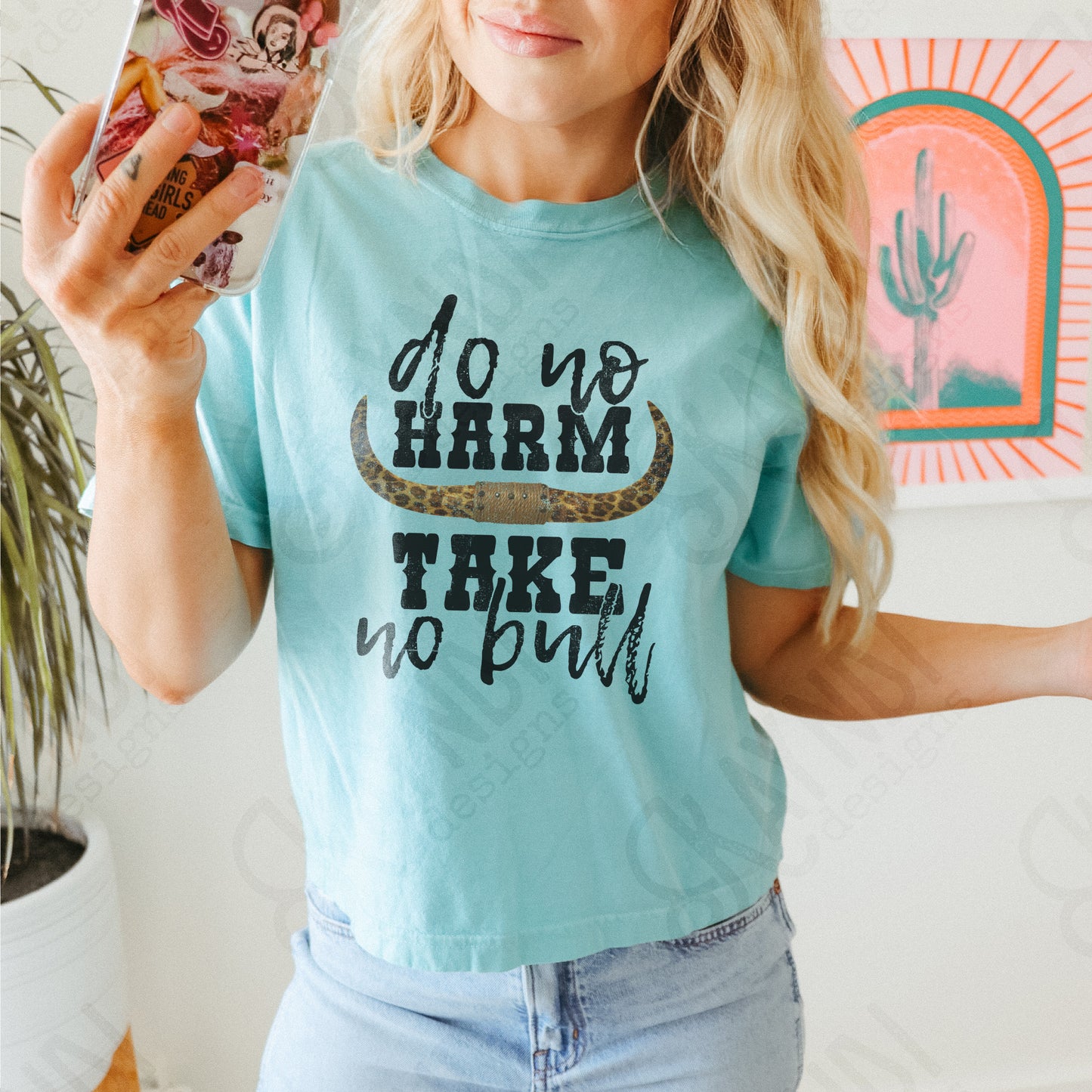Do No Harm Take No Bull Leopard Horn PNG Digital Download Printable Design Sublimation Country Western Southern Horns
